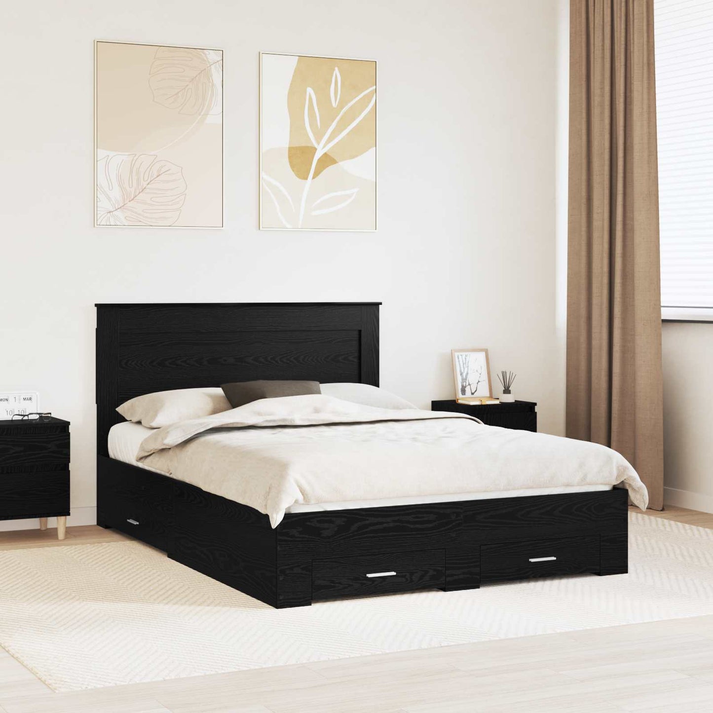 Bed Frame with Drawer with Headboard Manual Engineered Wood