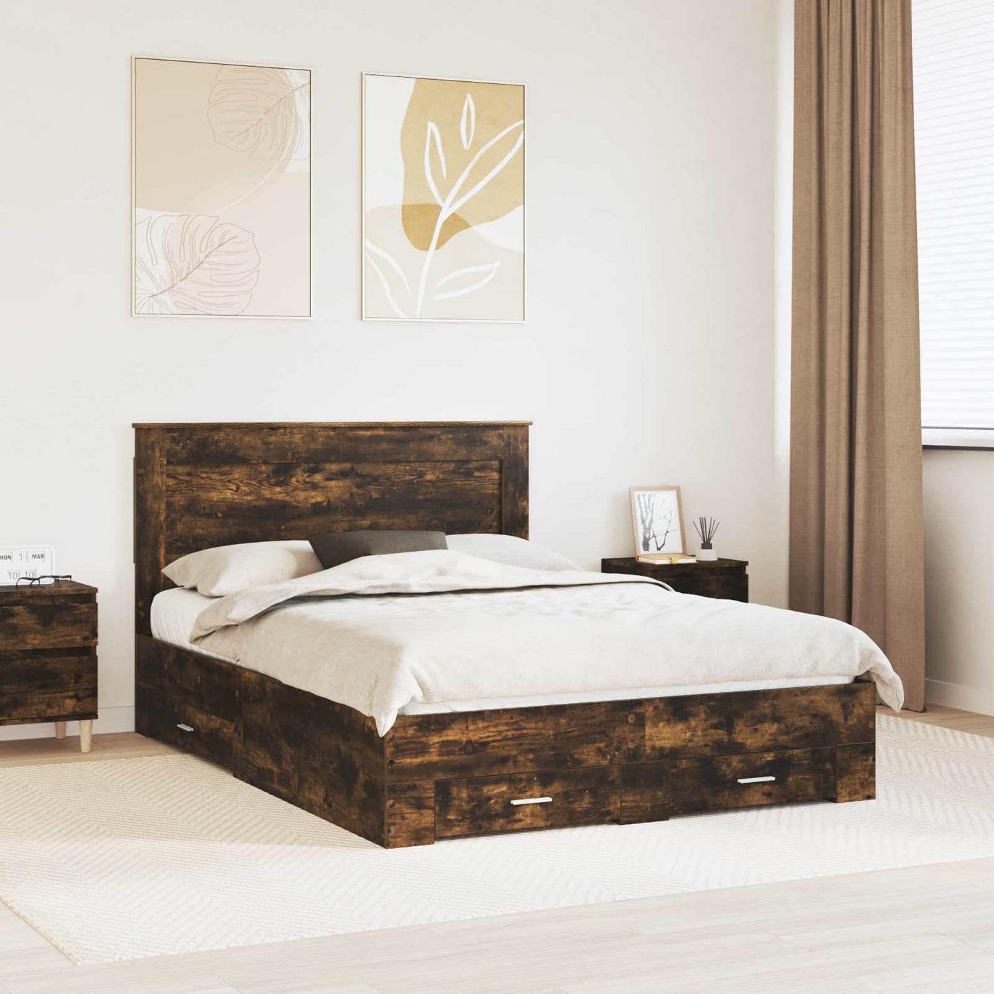Bed Frame with Drawer with Headboard Manual Engineered Wood