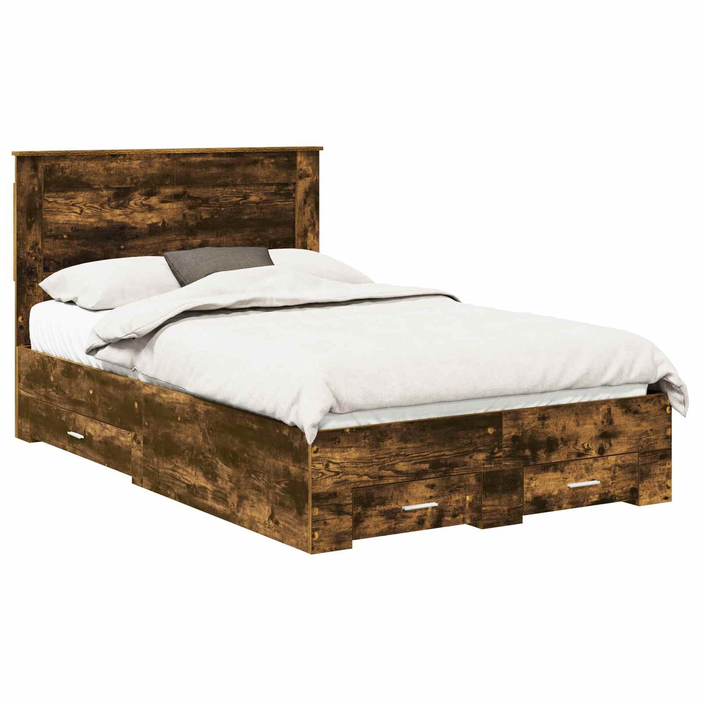 Bed Frame with Drawer Smoked Oak 135 x 190 cm Engineered Wood