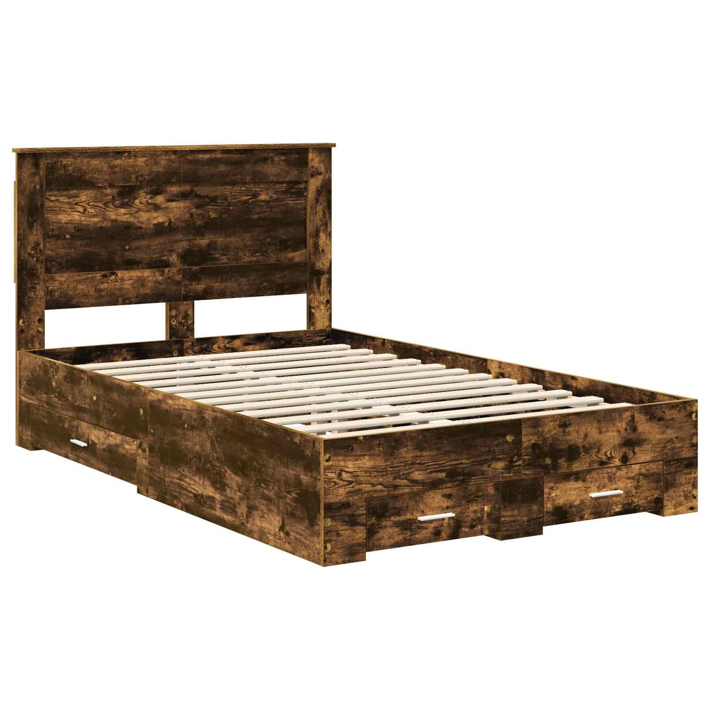 Bed Frame with Drawer Smoked Oak 135 x 190 cm Engineered Wood