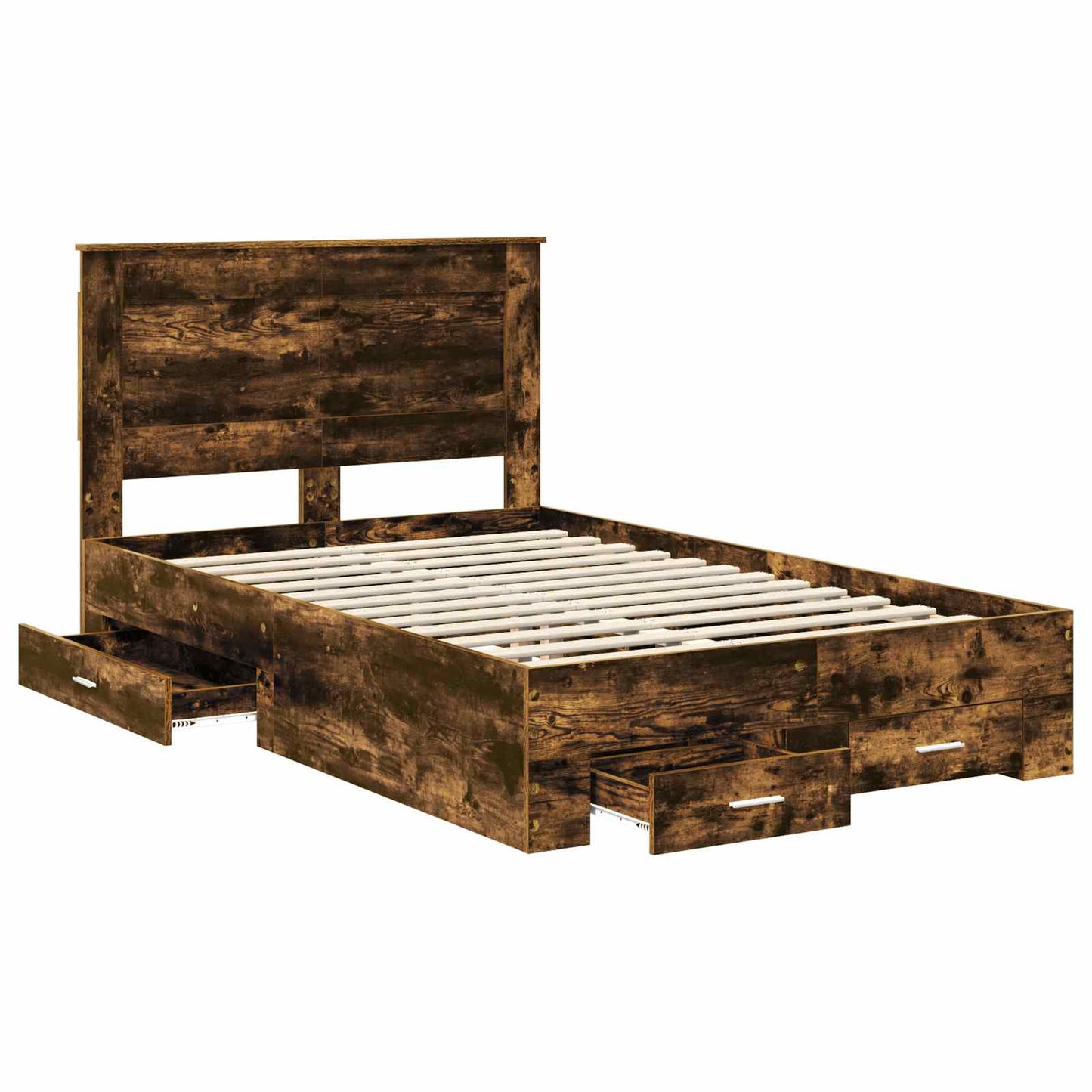 Bed Frame with Drawer Smoked Oak 135 x 190 cm Engineered Wood