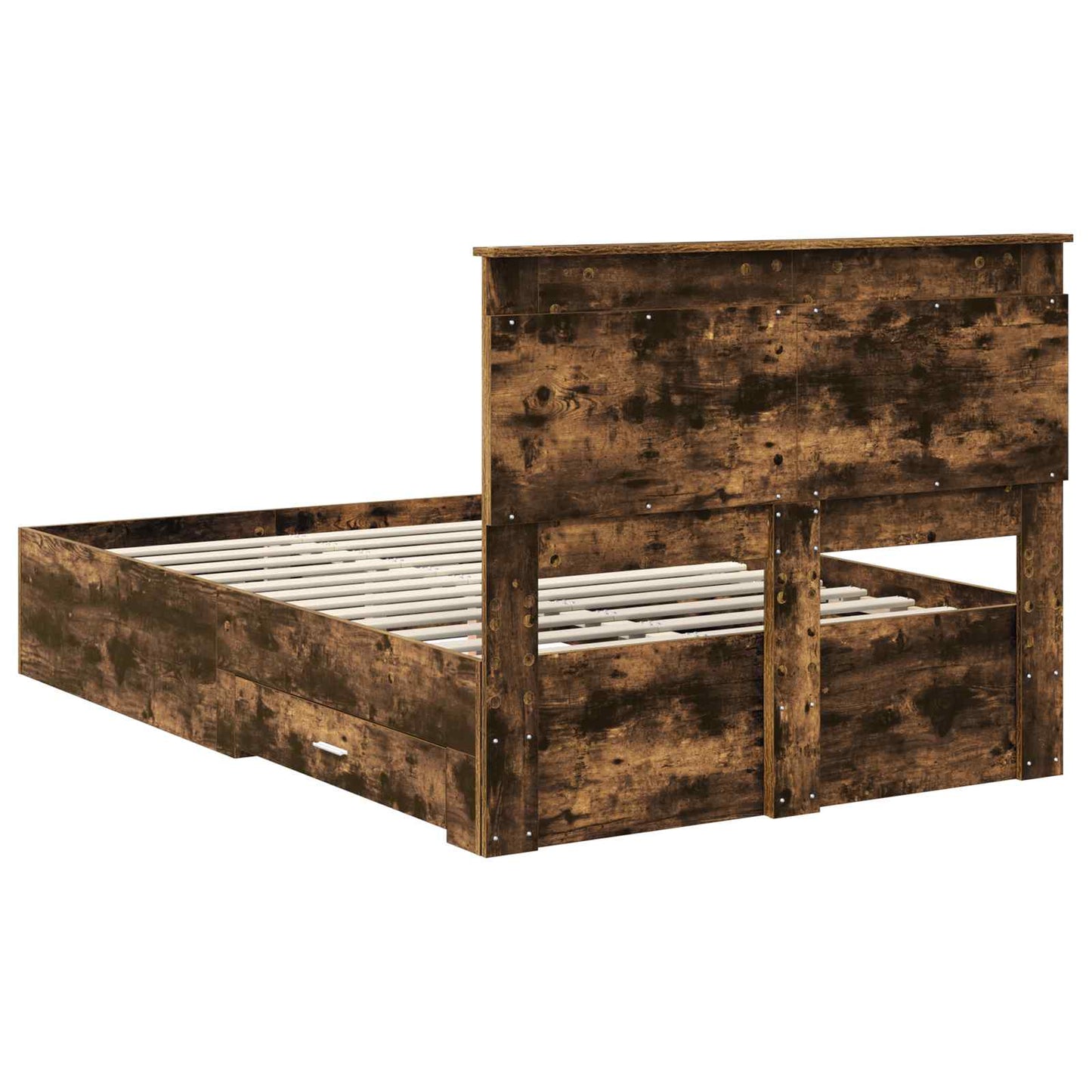 Bed Frame with Drawer Smoked Oak 135 x 190 cm Engineered Wood