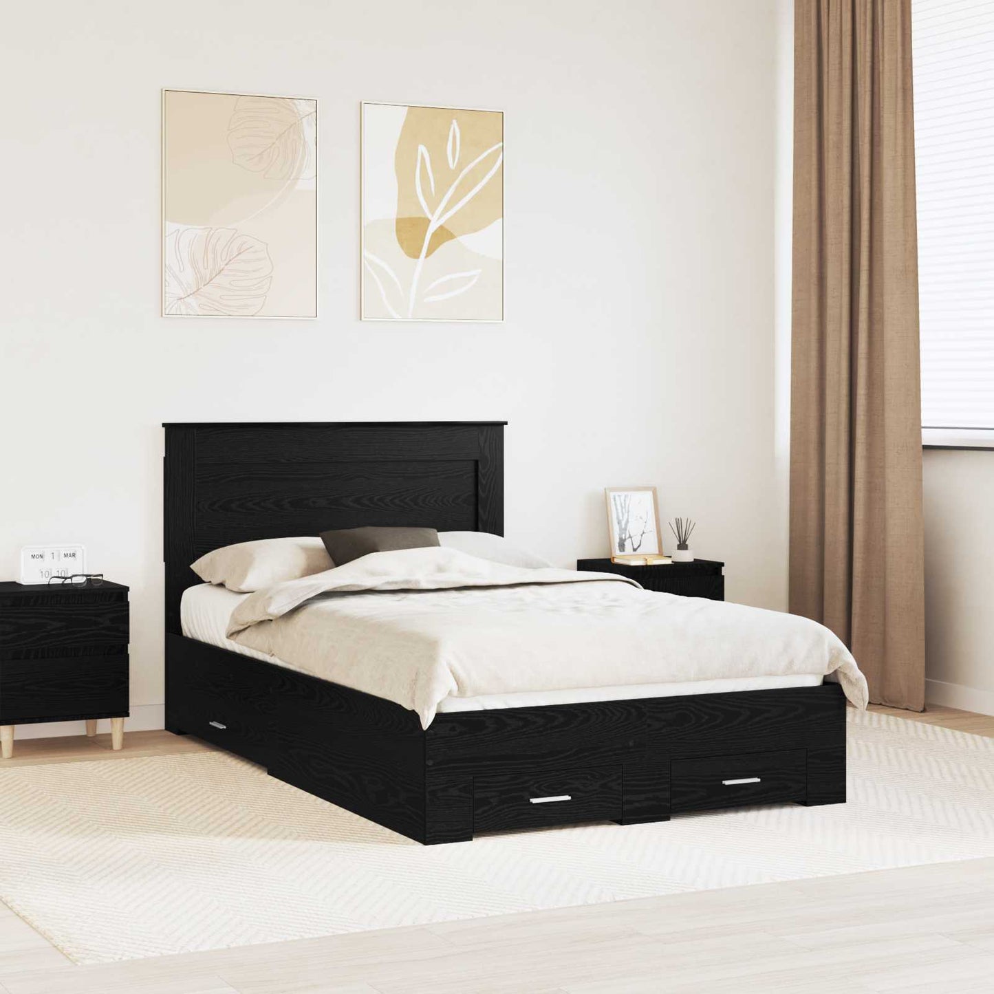 Bed Frame with Headboard Black Oak 120 x 190 cm Engineered Wood