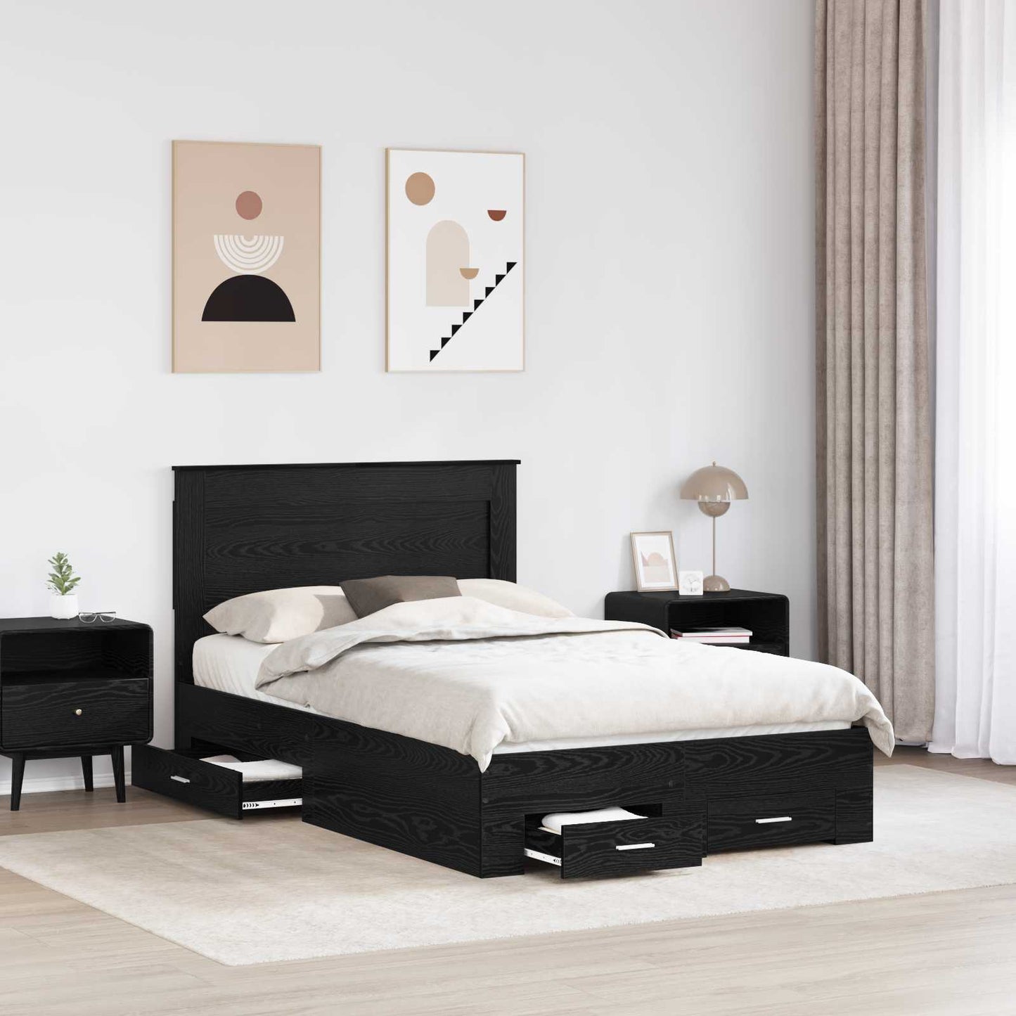 Bed Frame with Headboard Black Oak 120 x 190 cm Engineered Wood