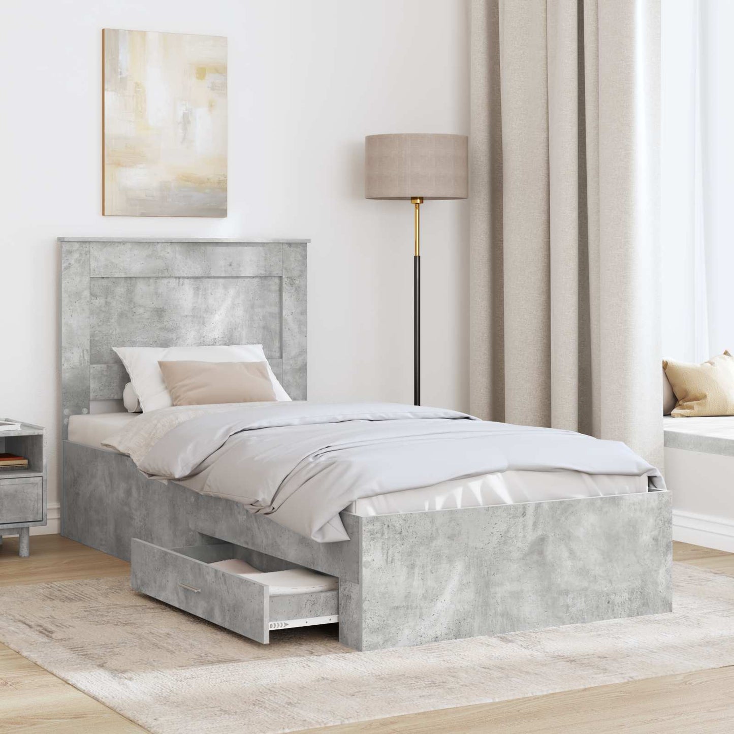 Bed Frame with Drawer with Headboard Manual Engineered Wood