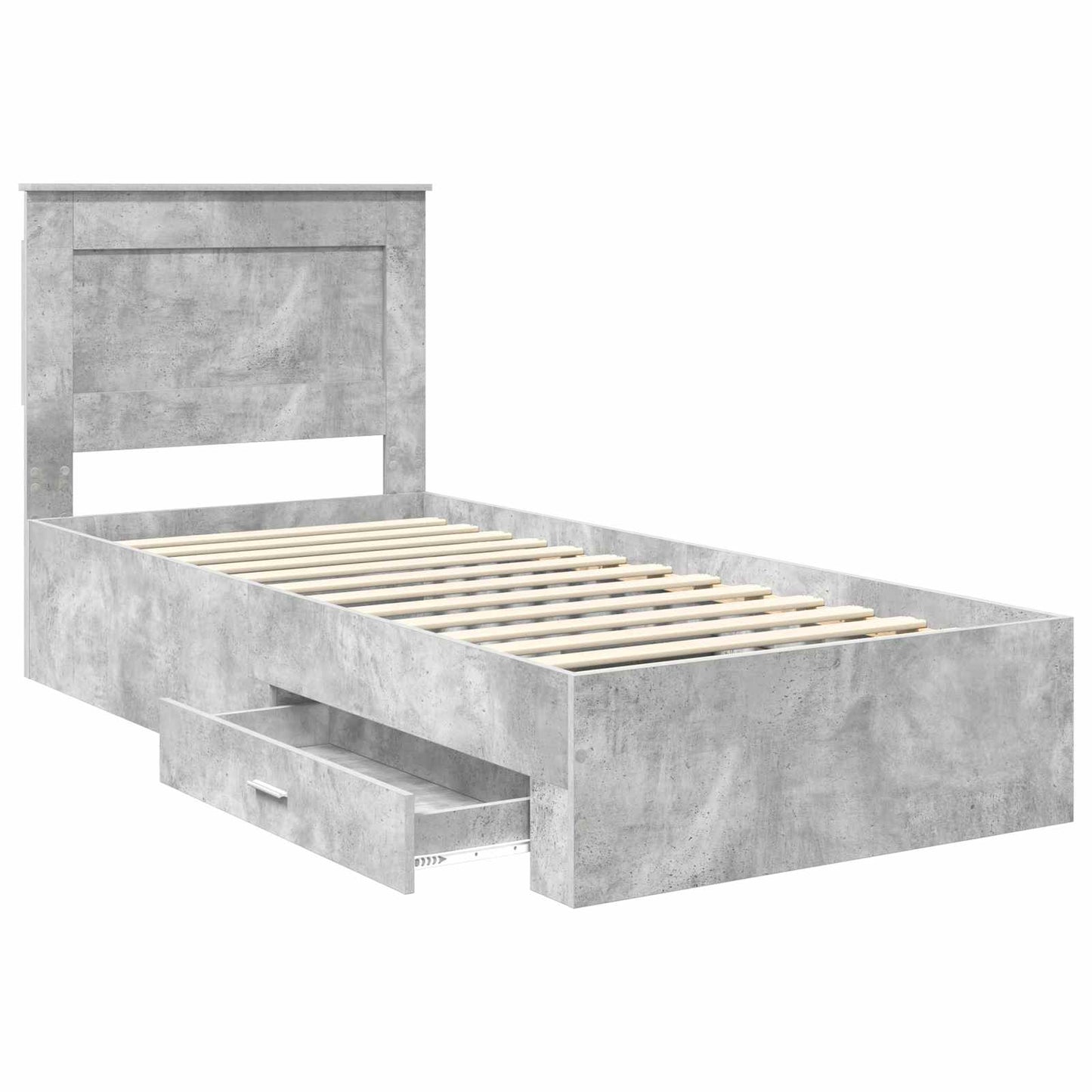 Bed Frame Concrete Grey and Silver 75 x 190 cm Engineered Wood