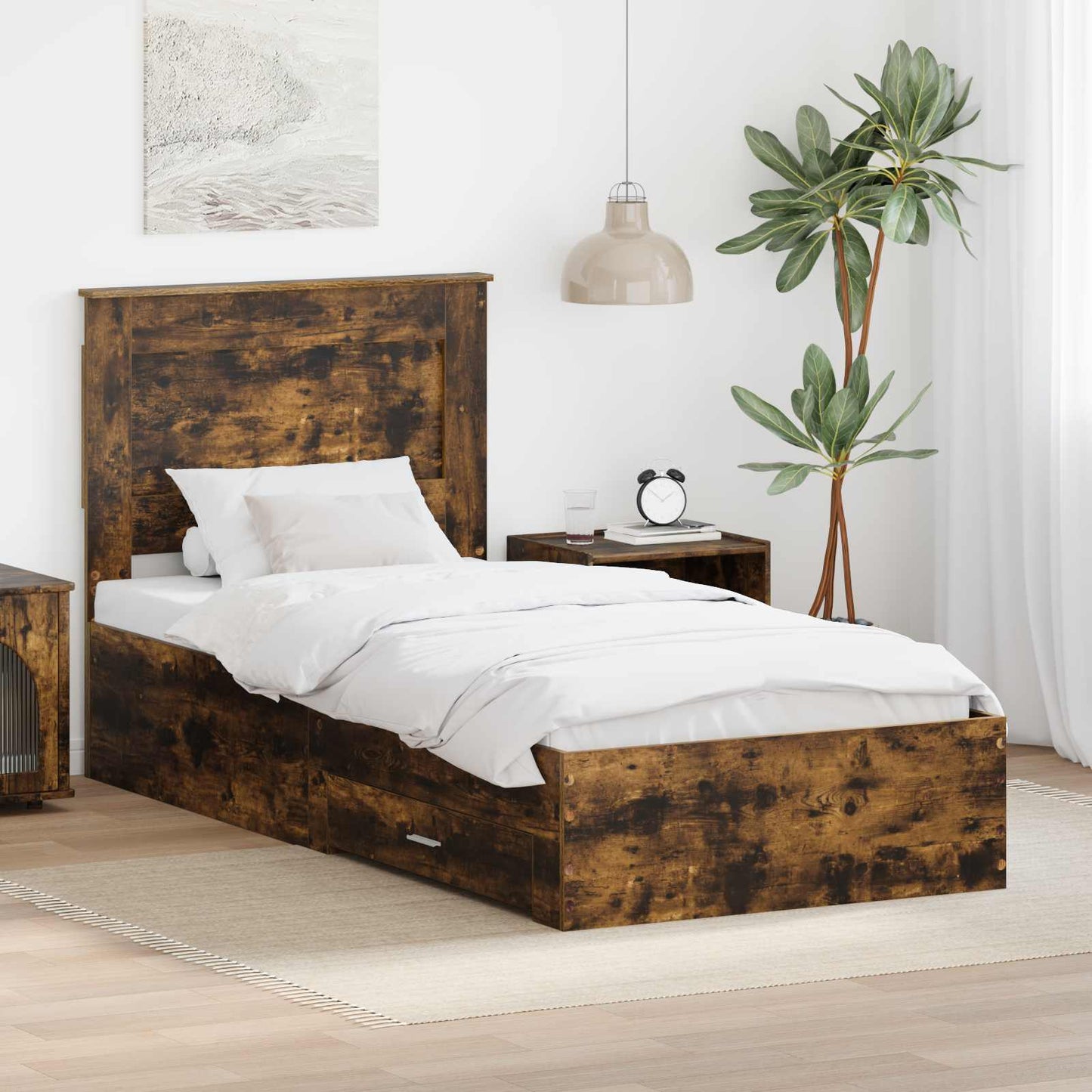 Bed Frame Smoked Oak and Silver 75 x 190 cm Engineered Wood