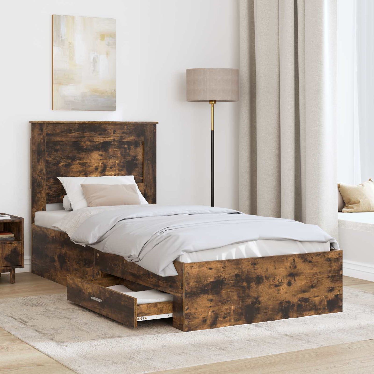 Bed Frame Smoked Oak and Silver 75 x 190 cm Engineered Wood