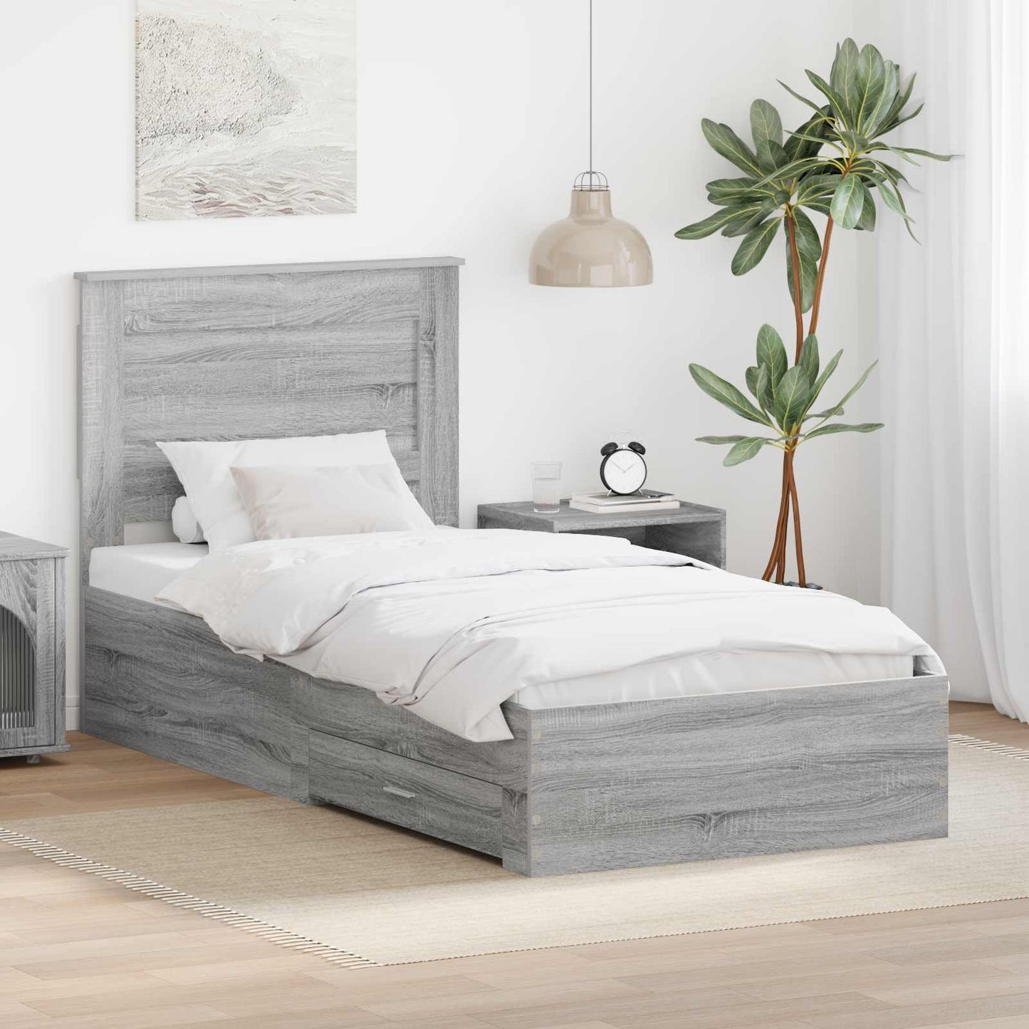 Bed Frame Grey Sonoma and Silver 75 x 190 cm Engineered Wood