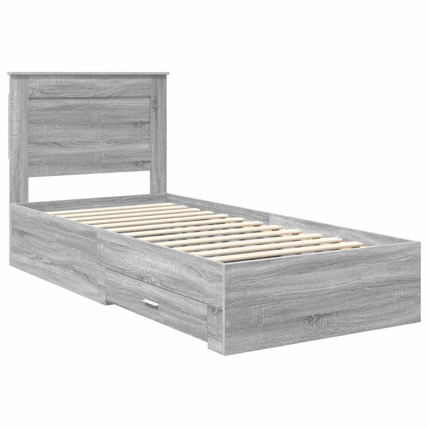 Bed Frame Grey Sonoma and Silver 75 x 190 cm Engineered Wood