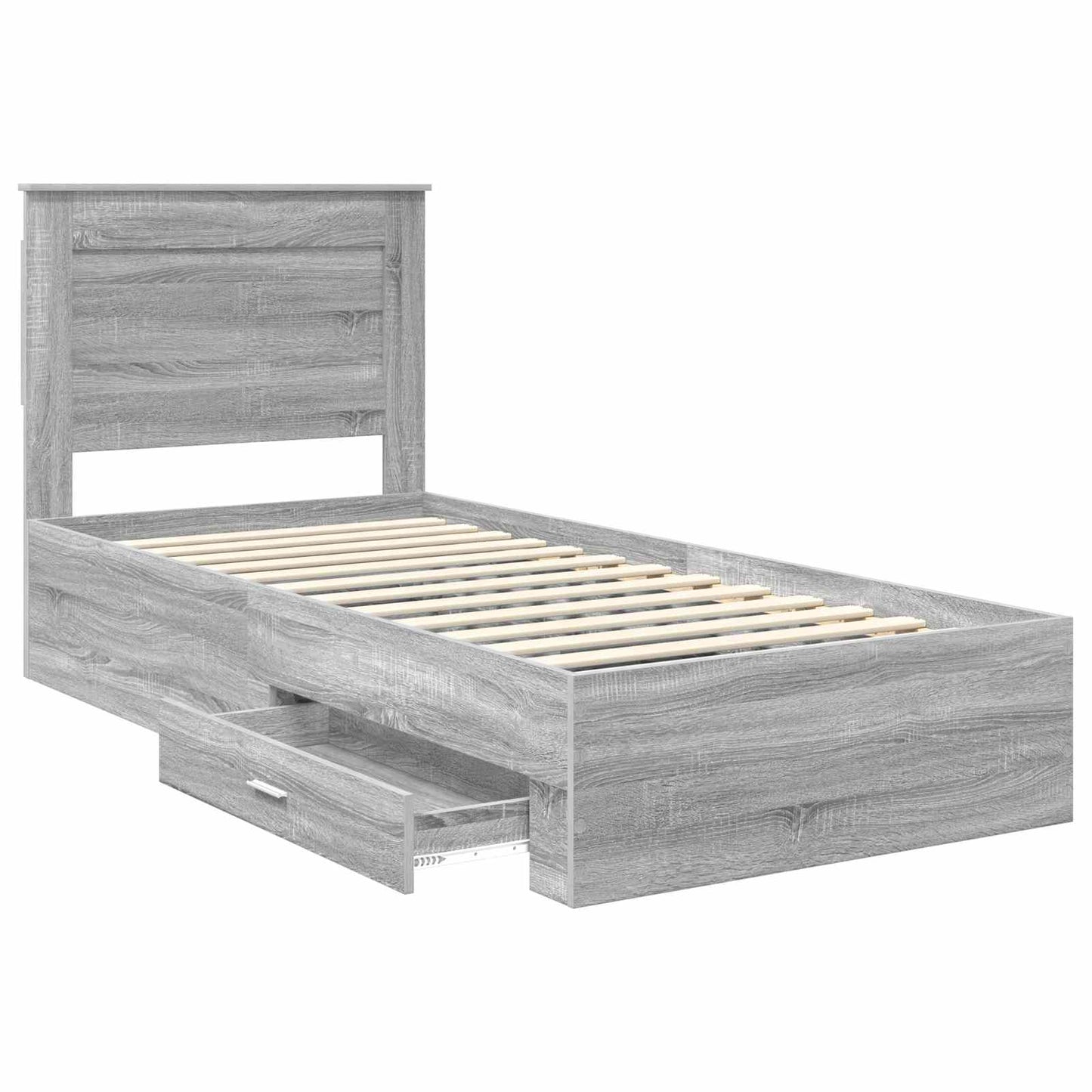 Bed Frame Grey Sonoma and Silver 75 x 190 cm Engineered Wood