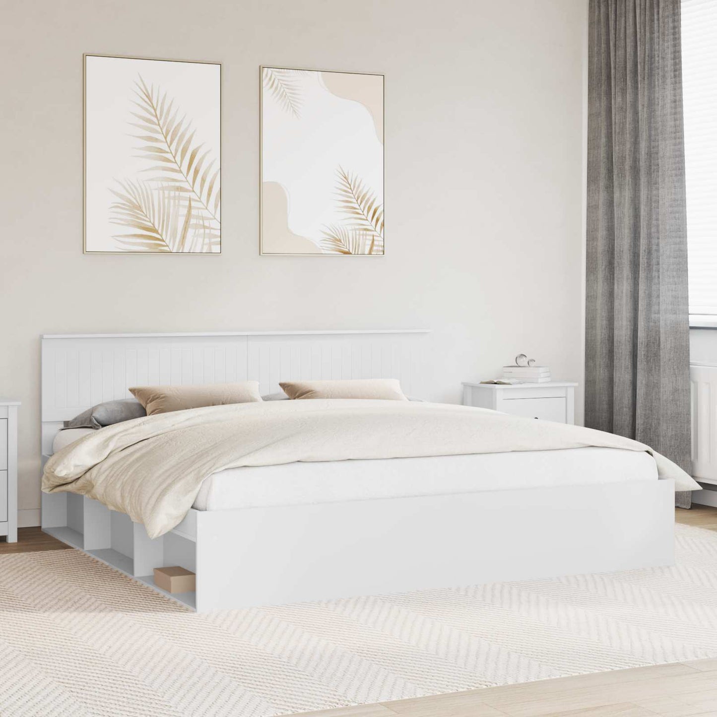 Bed Frame with Headboard White 200 x 200 cm Solid Pine Wood