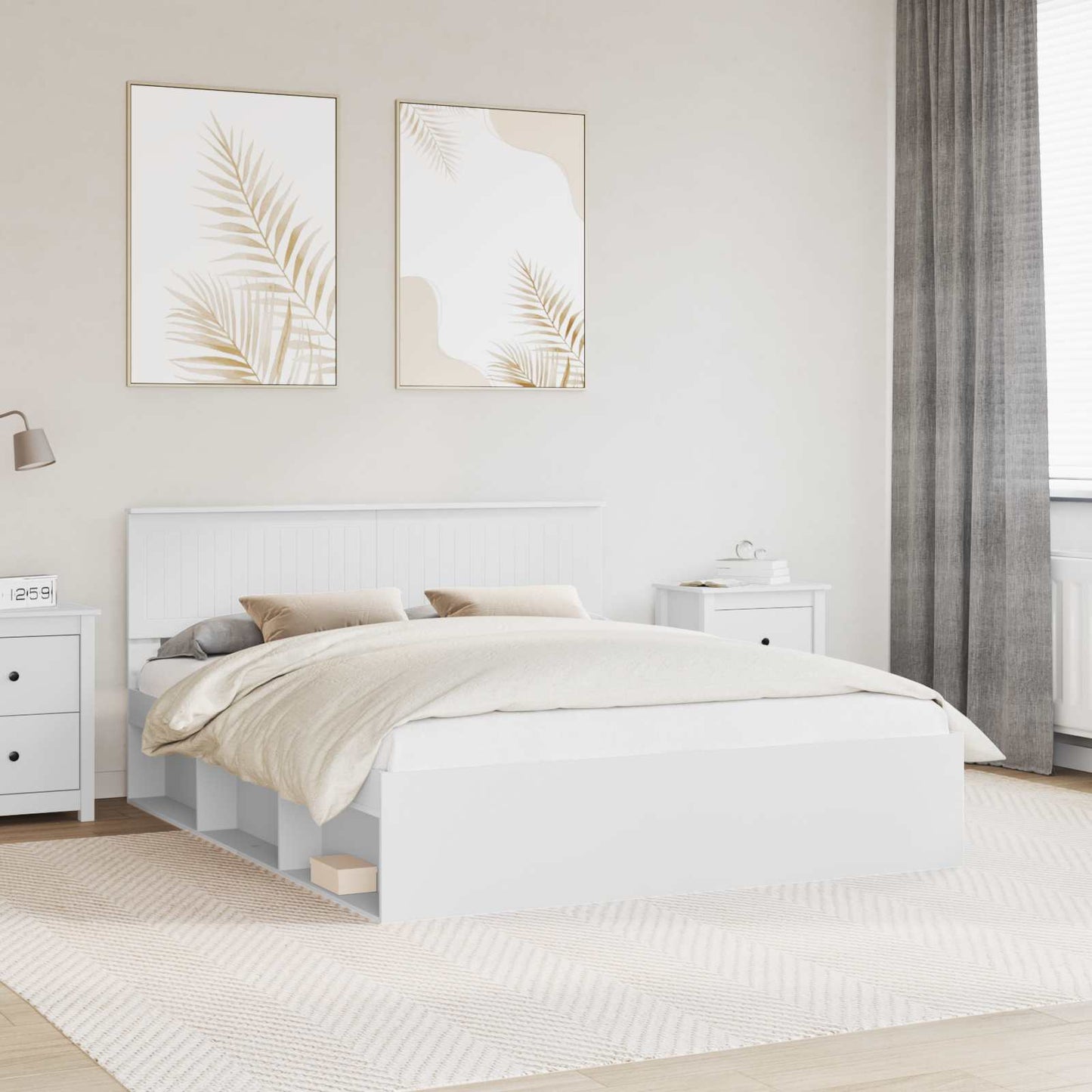 Bed Frame with Headboard White 160 x 200 cm Solid Pine Wood
