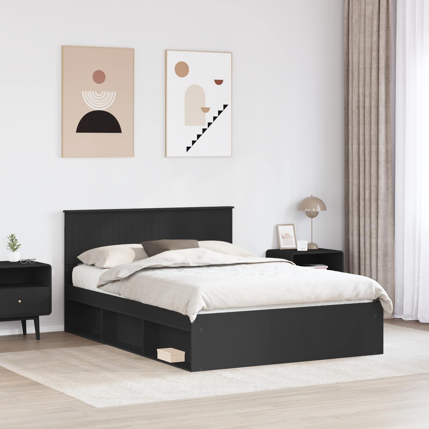 Bed Frame with Headboard Black 140 x 200 cm Solid Pine Wood