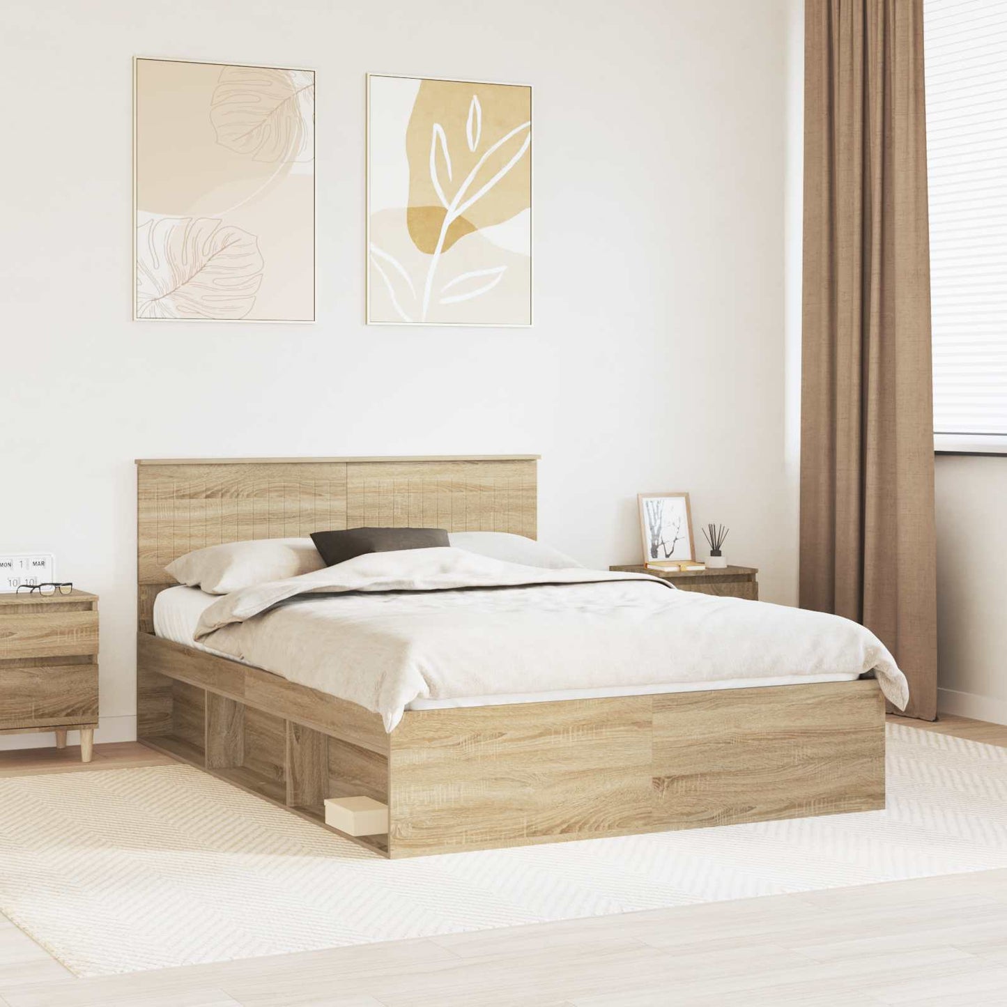 Bed Frame with Headboard Sonoma 140 x 200 cm Solid Pine Wood