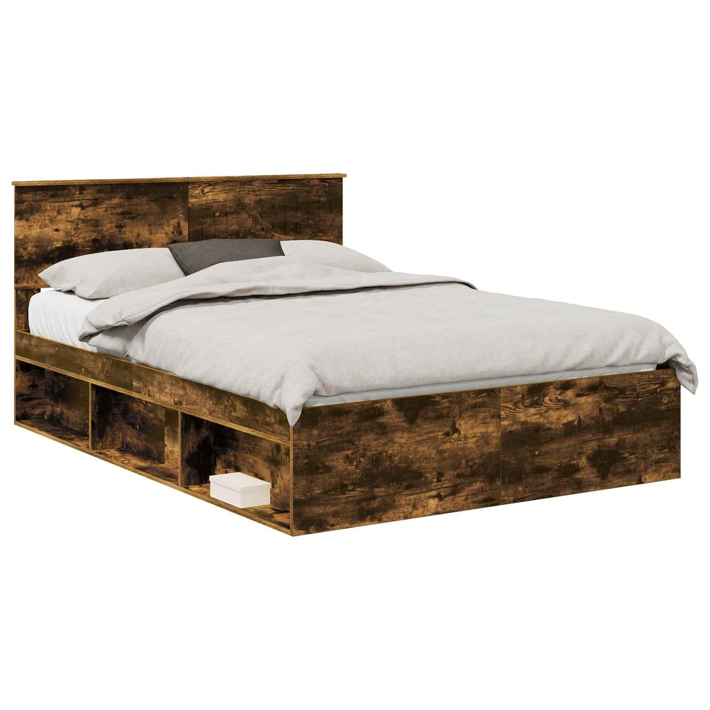 Bed Frame Smoked Oak 140 x 200 cm Solid Pine Wood