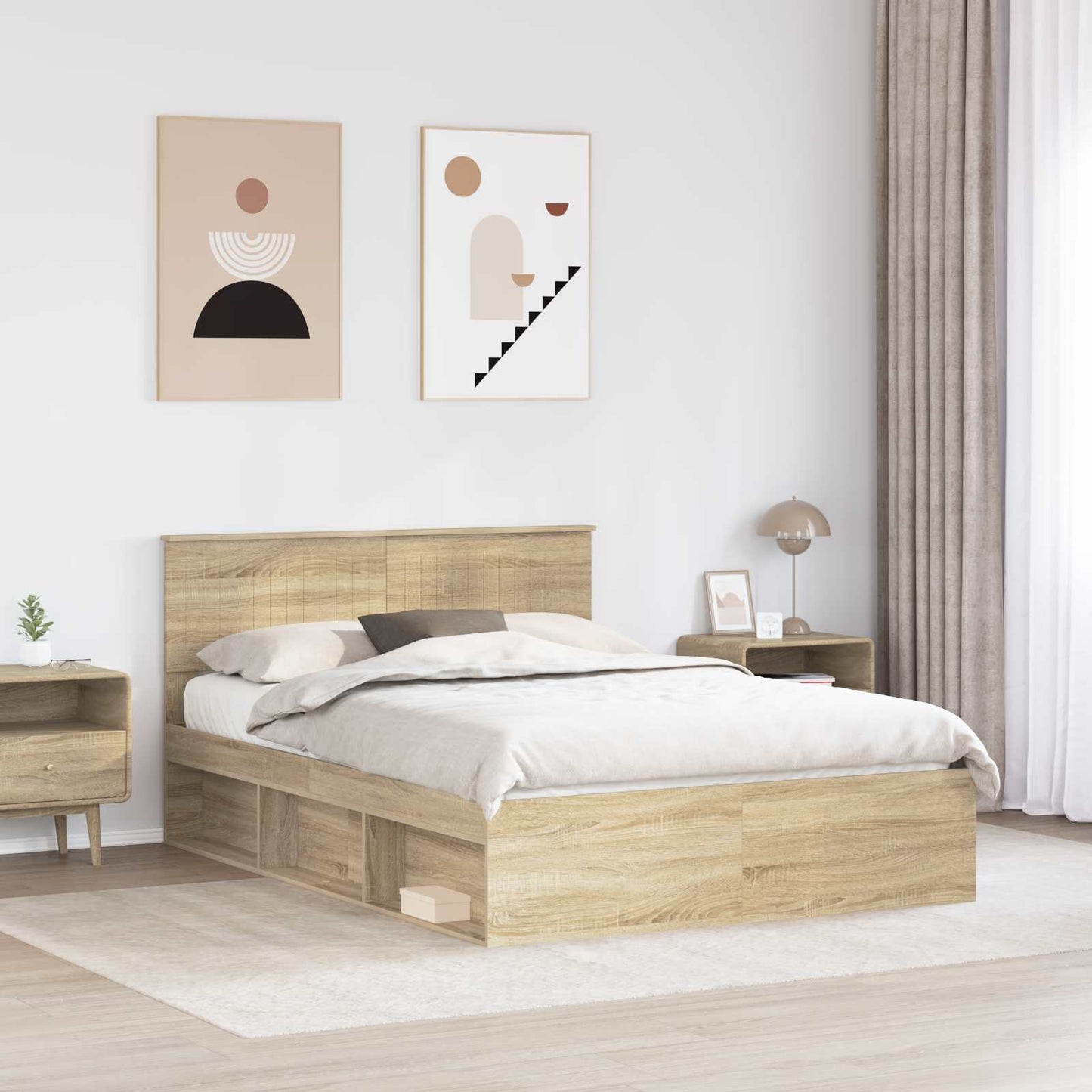 Bed Frame with Headboard Sonoma 140 x 190 cm Solid Pine Wood