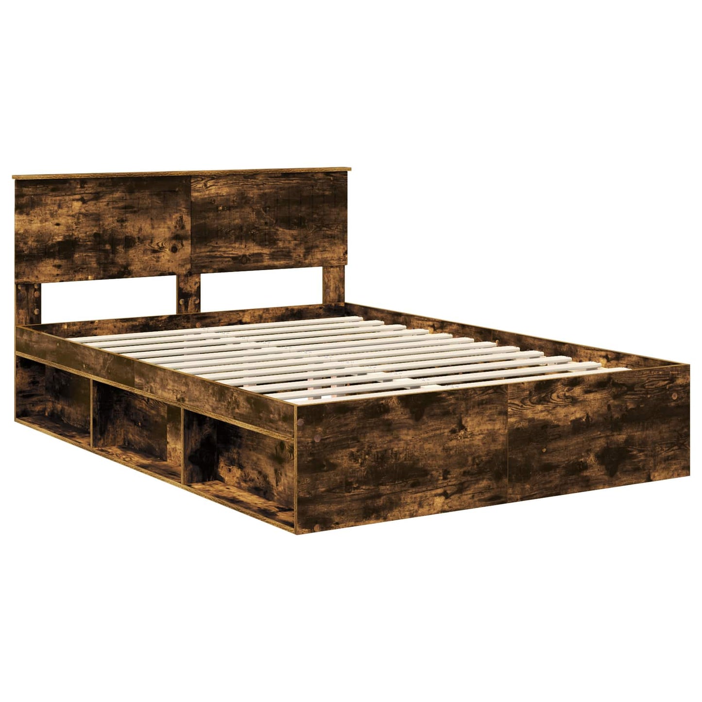 Bed Frame Smoked Oak 140 x 190 cm Solid Pine Wood