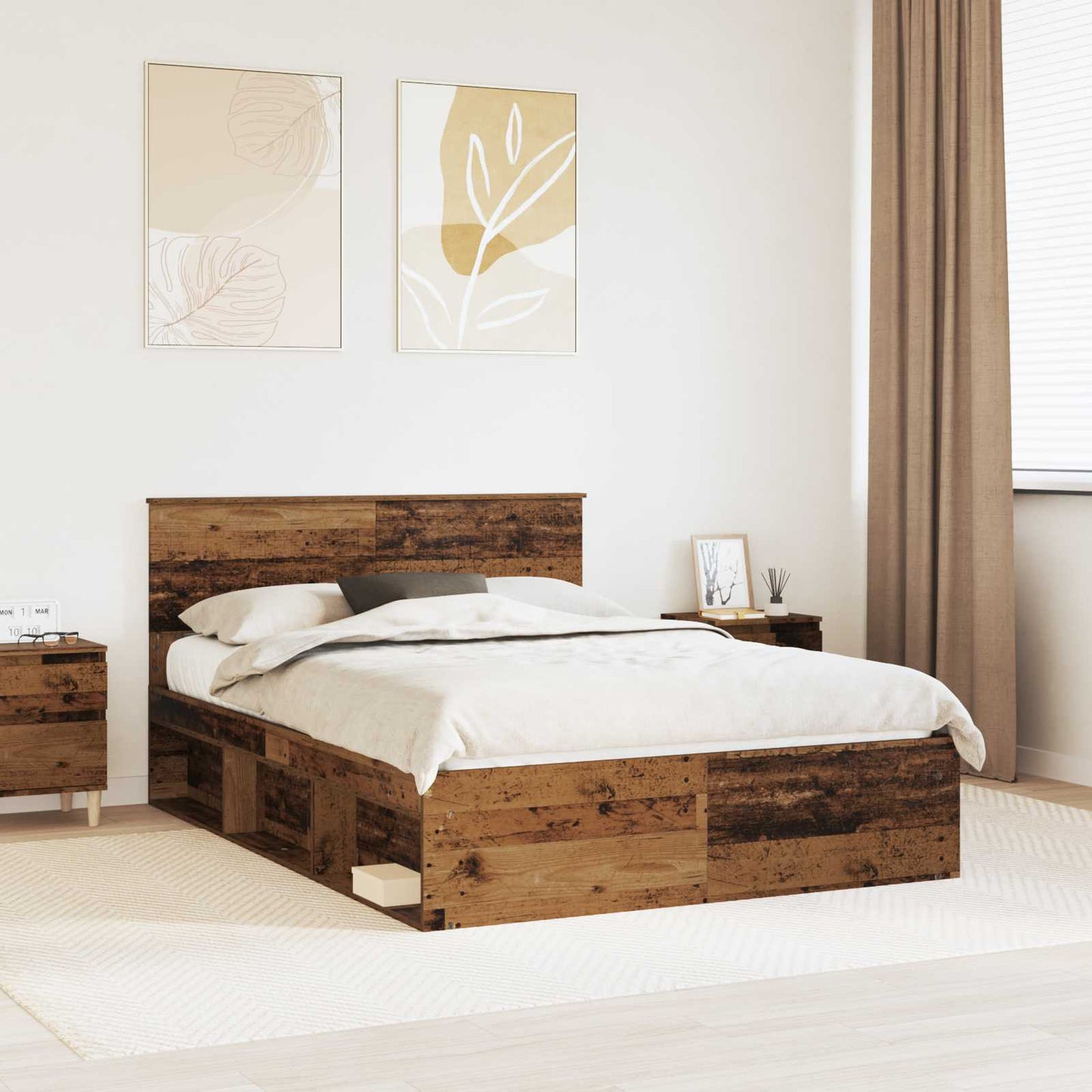 Bed Frame with Headboard Old Wood 140 x 190 cm Solid Pine Wood