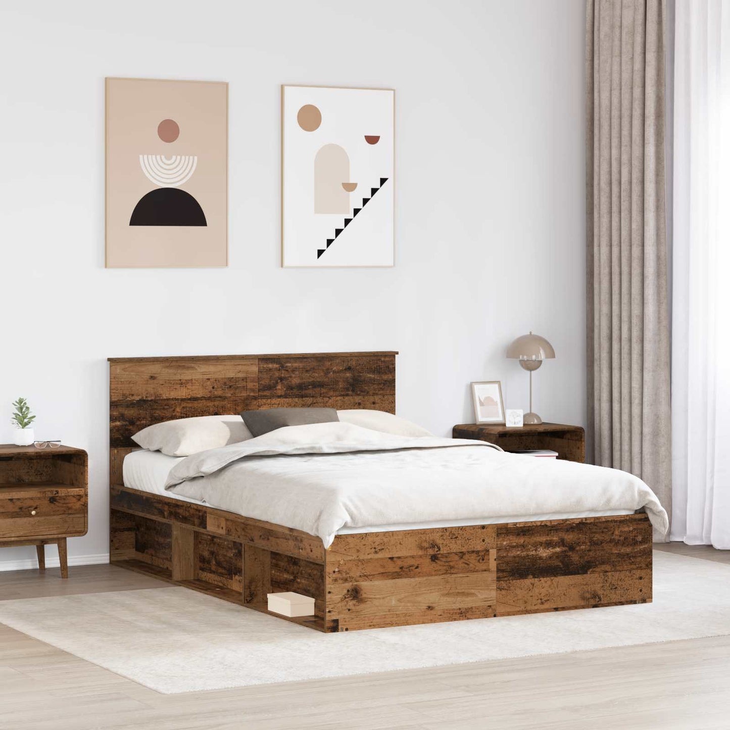 Bed Frame with Headboard Old Wood 140 x 190 cm Solid Pine Wood