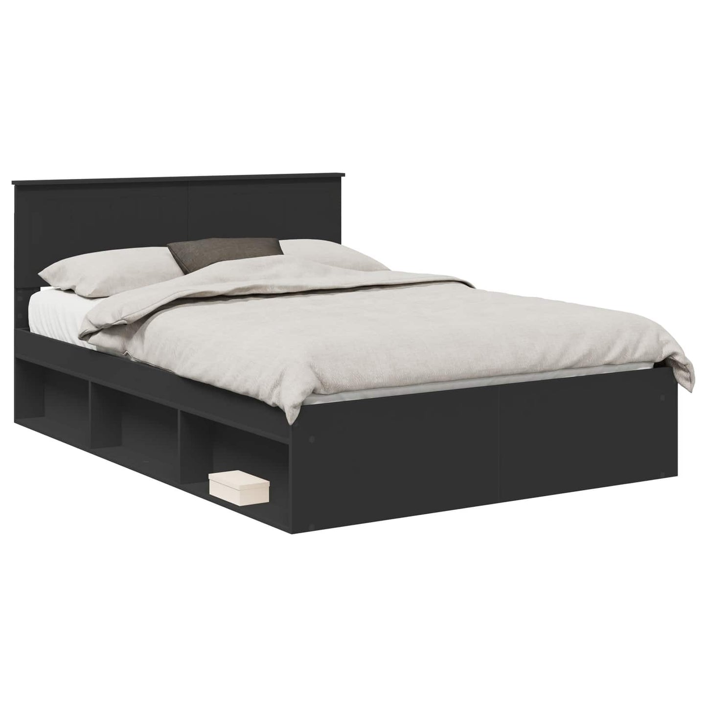 Bed Frame with Headboard Black 135 x 190 cm Solid Pine Wood
