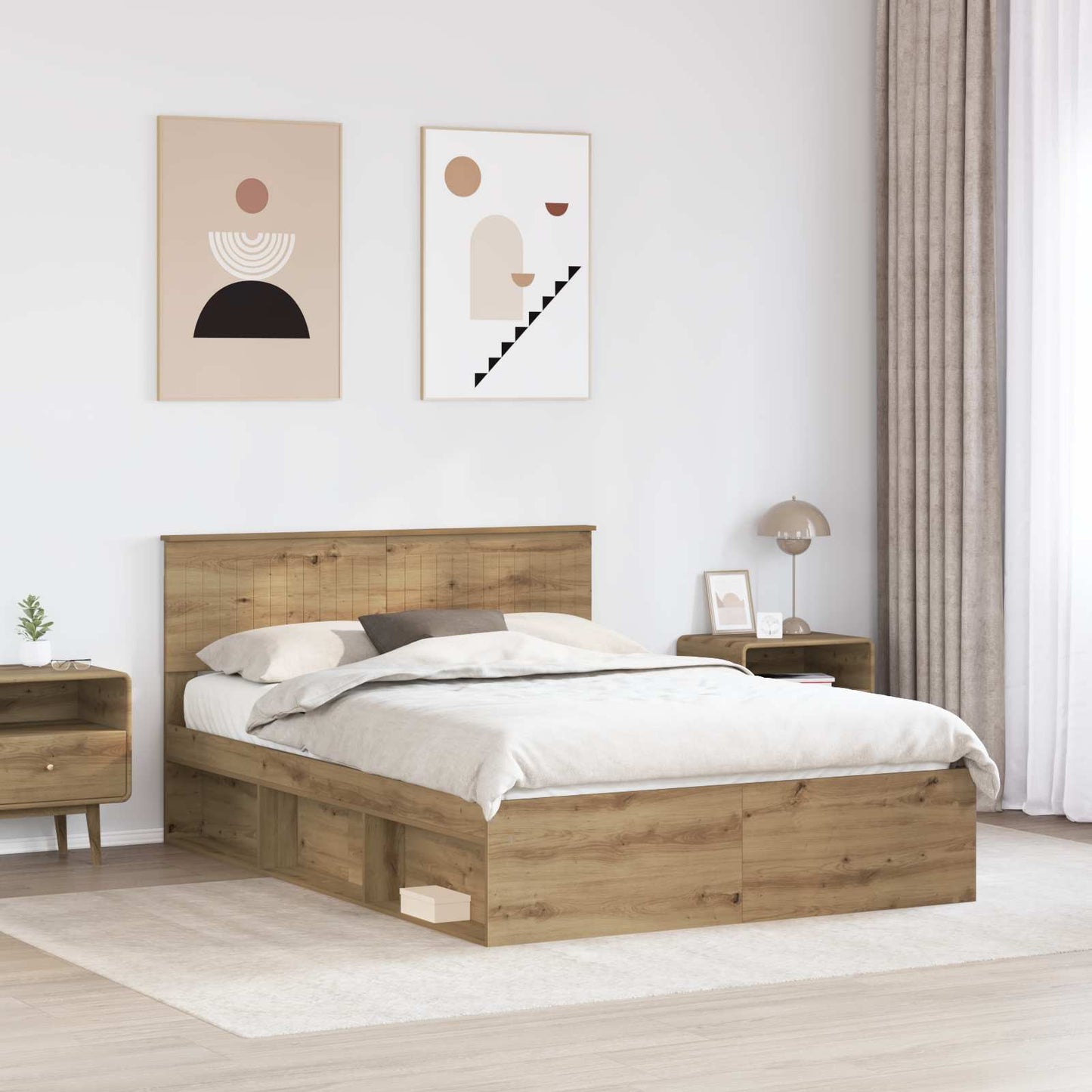 Bed Frame Artisian Oak 135 x 190 cm Solid Pine Wood