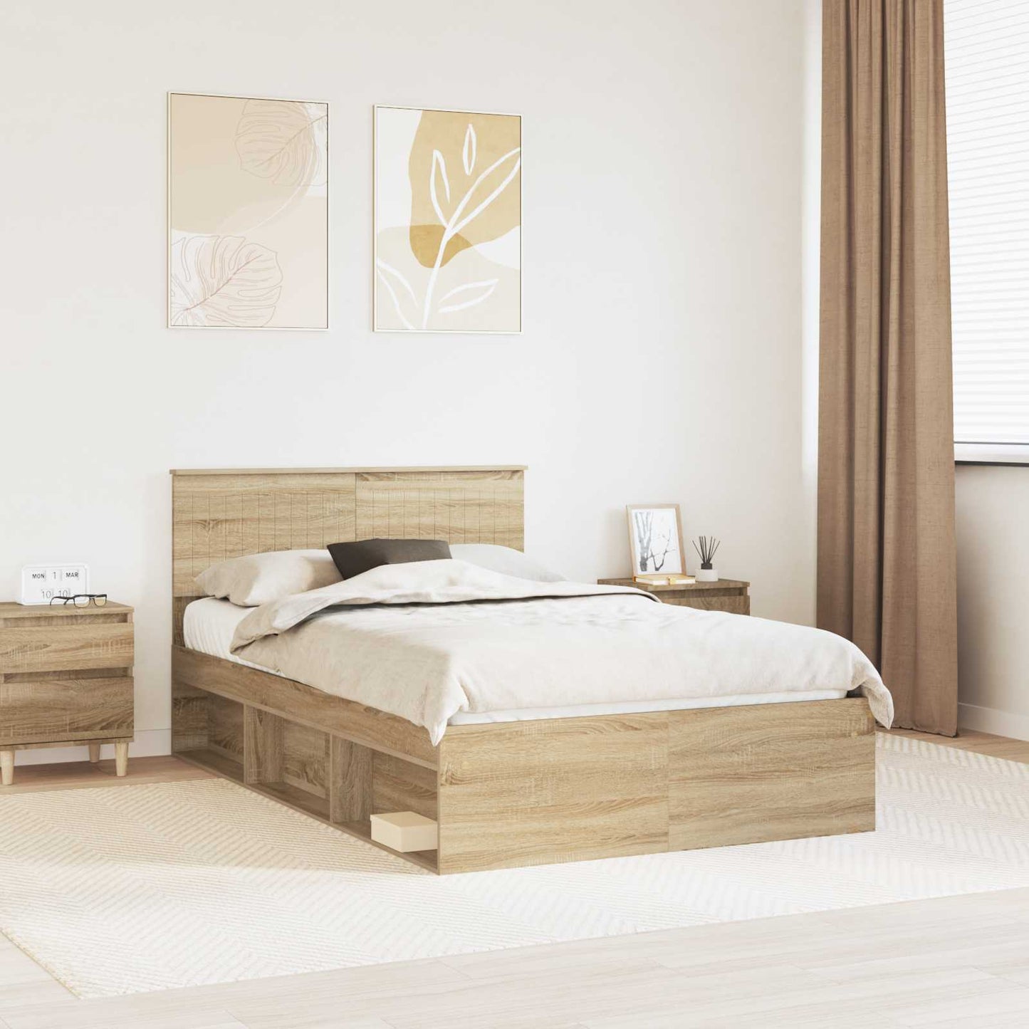 Bed Frame with Headboard Sonoma 120 x 190 cm Solid Pine Wood