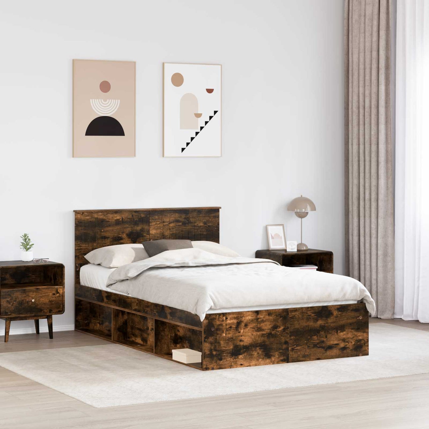 Bed Frame Smoked Oak 120 x 190 cm Solid Pine Wood
