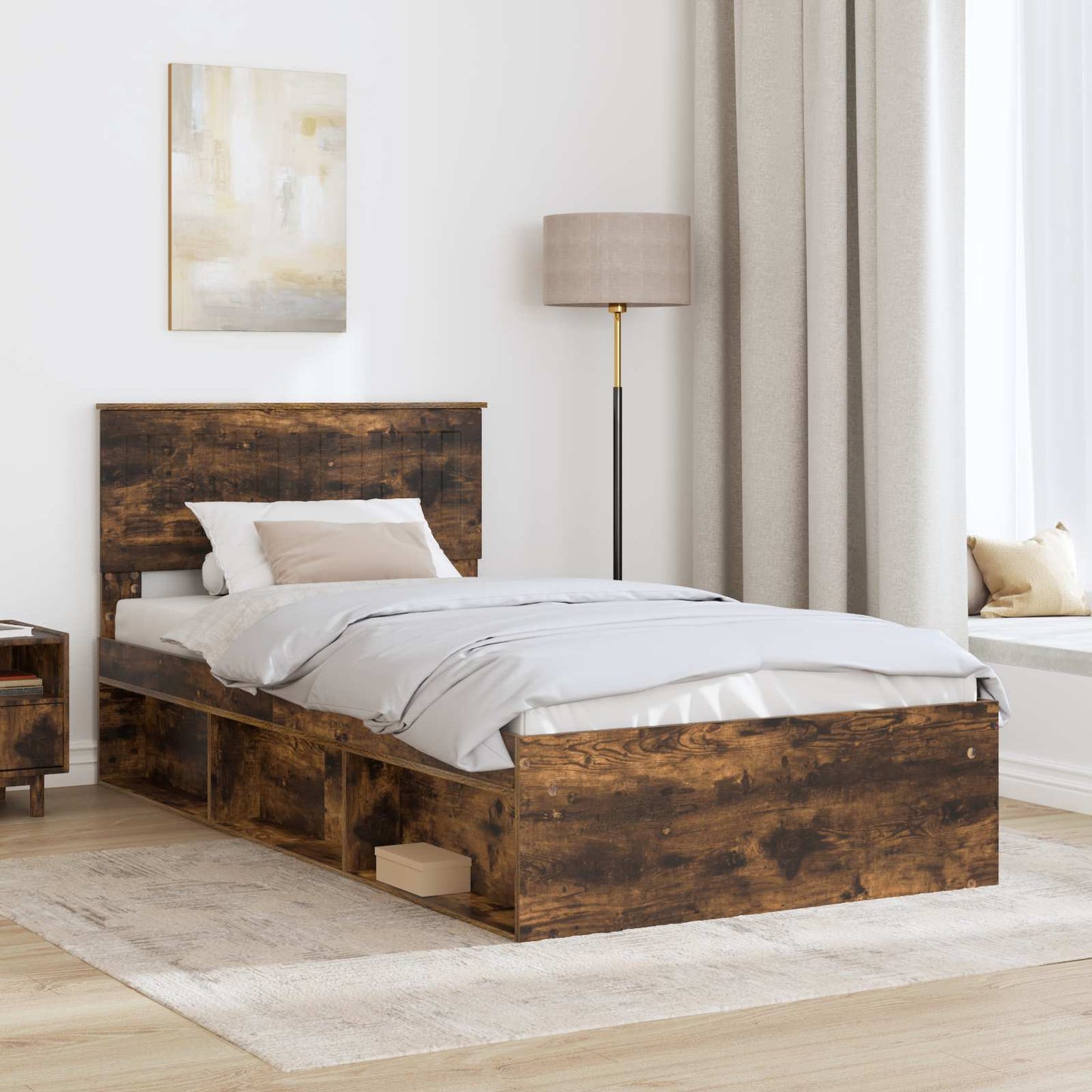 Bed Frame Smoked Oak 100 x 200 cm Solid Pine Wood