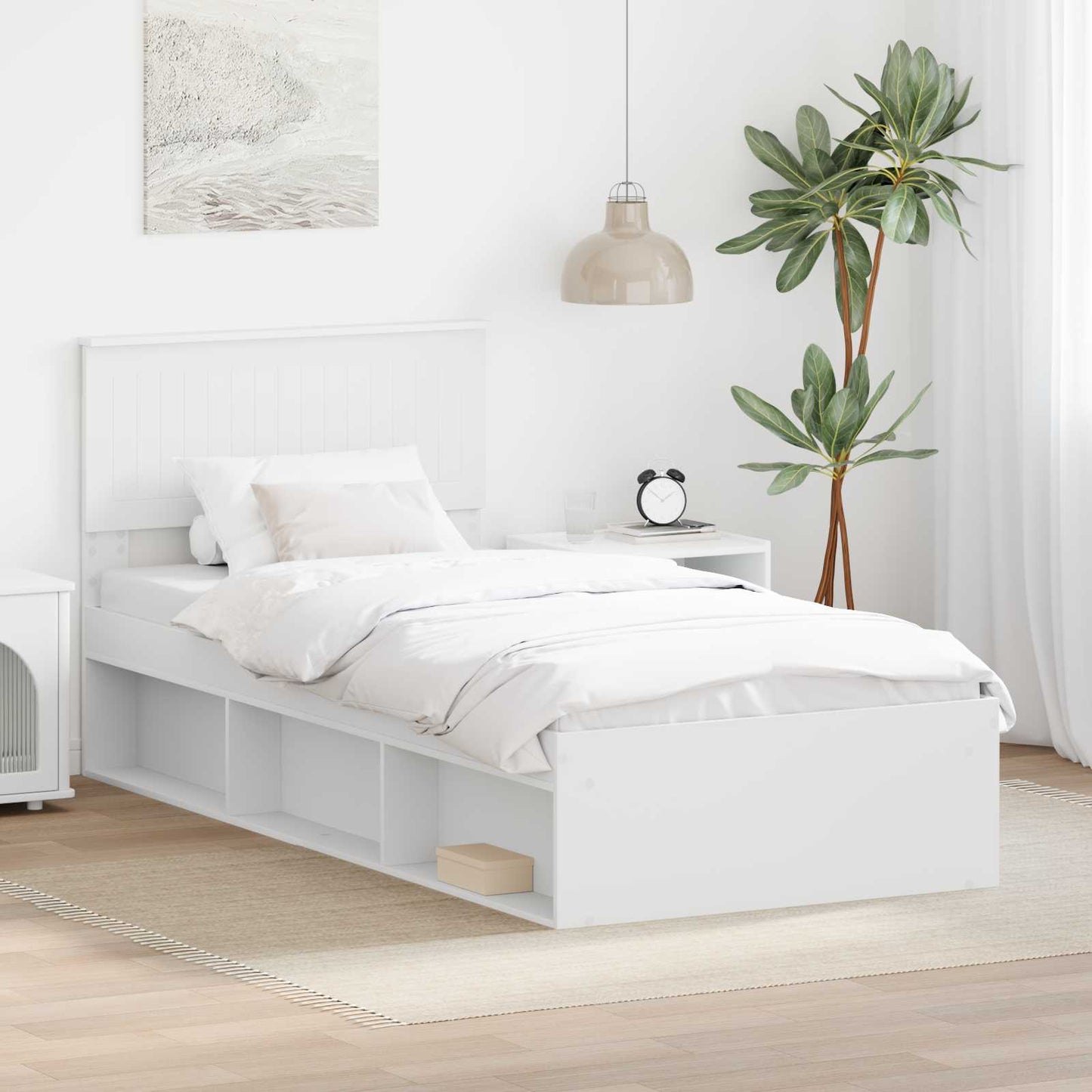 Bed Frame with Headboard White 90 x 200 cm Solid Pine Wood