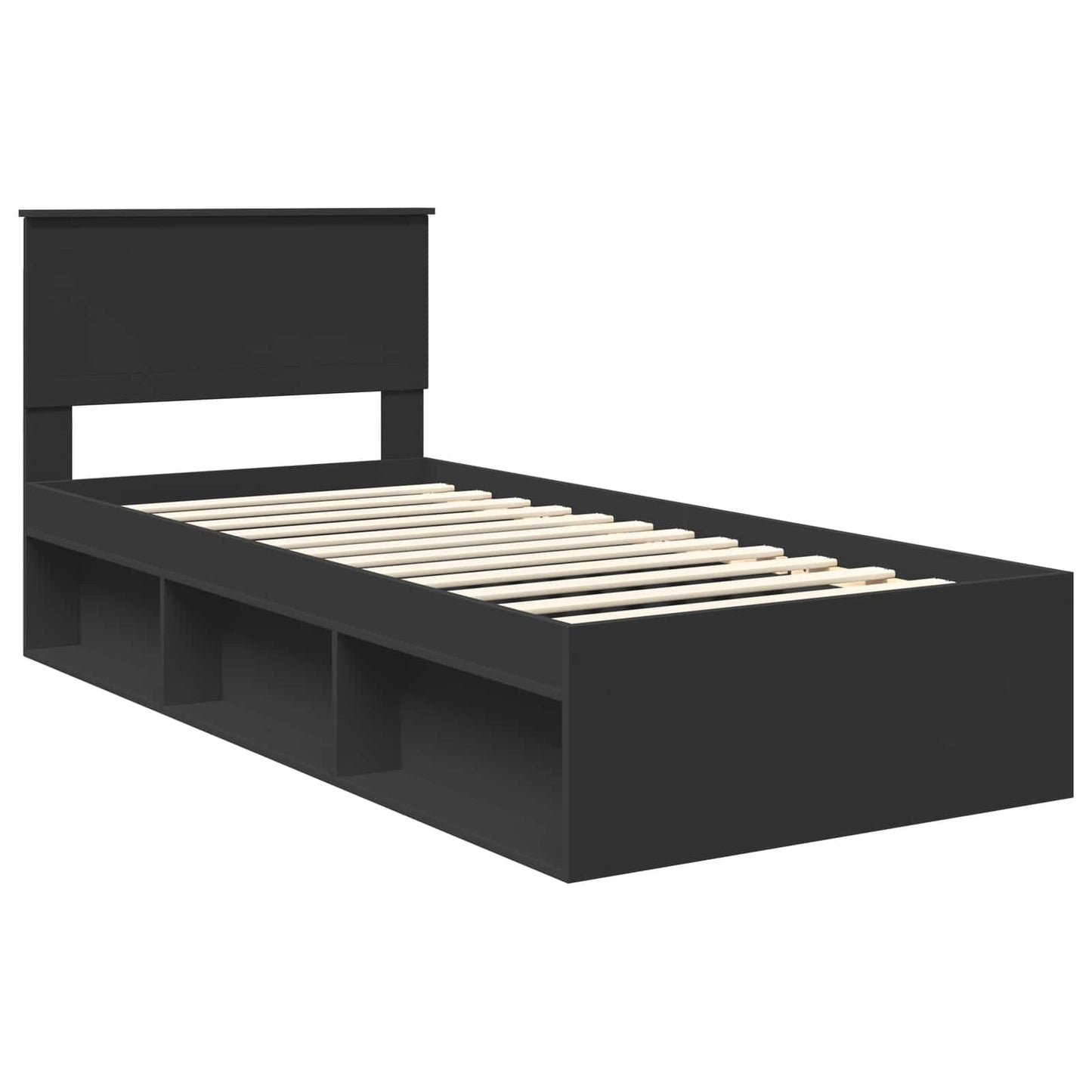 Bed Frame with Headboard Black 90 x 200 cm Solid Pine Wood
