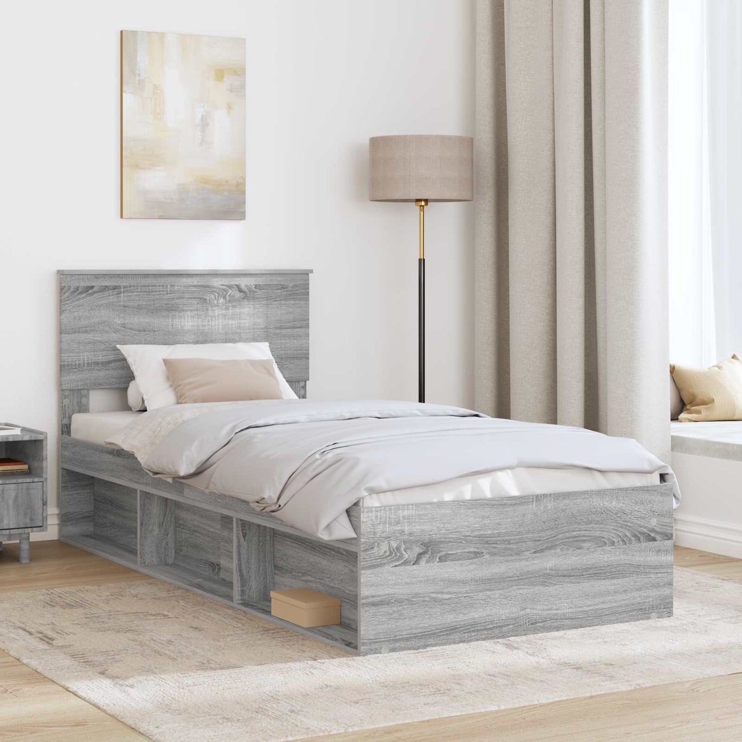 Bed Frame Grey Sonoma 90 x 200 cm Solid Pine Wood