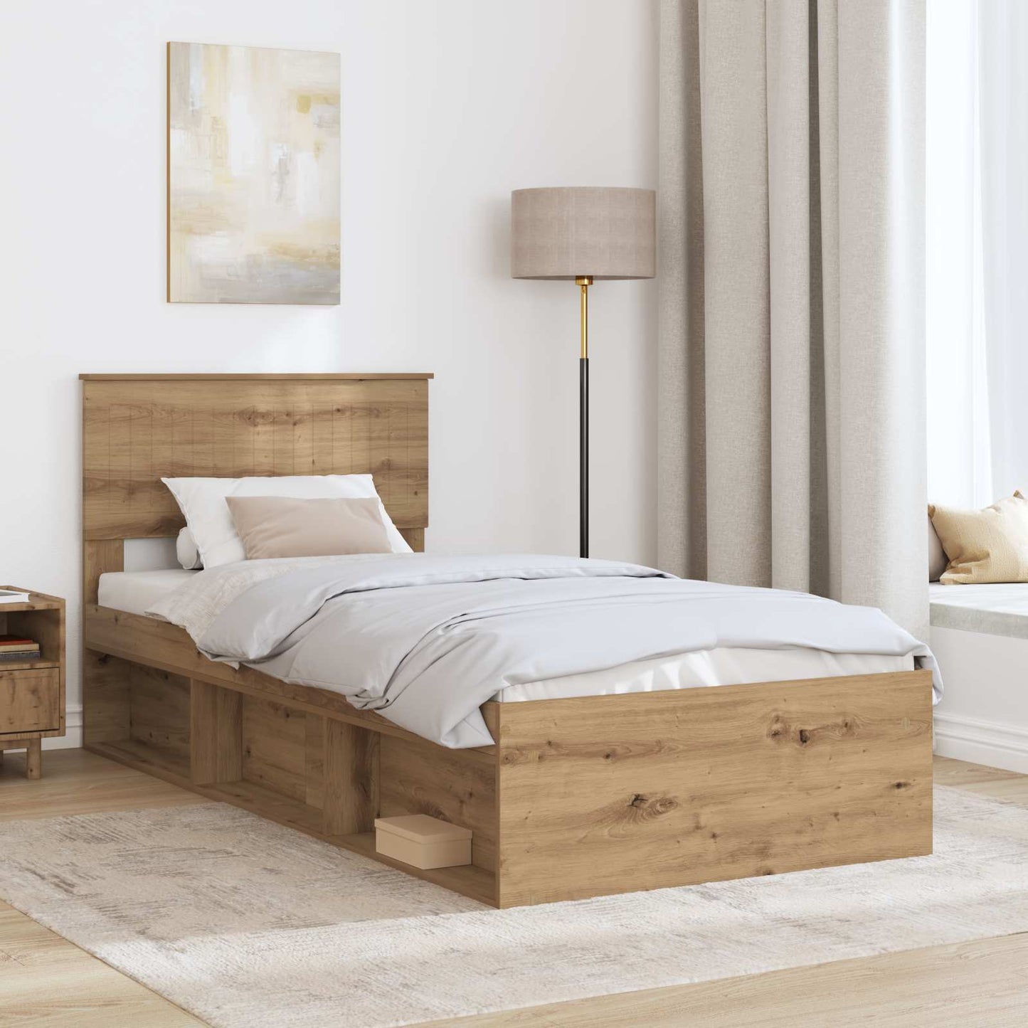 Bed Frame Artisian Oak 90 x 200 cm Solid Pine Wood