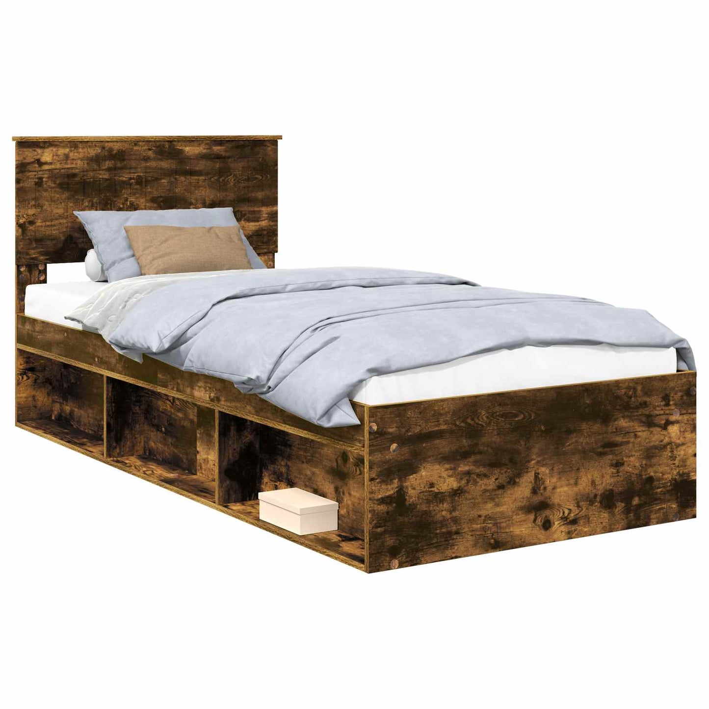 Bed Frame with Headboard Smoked Oak 90 x 190 cm Solid Pine Wood