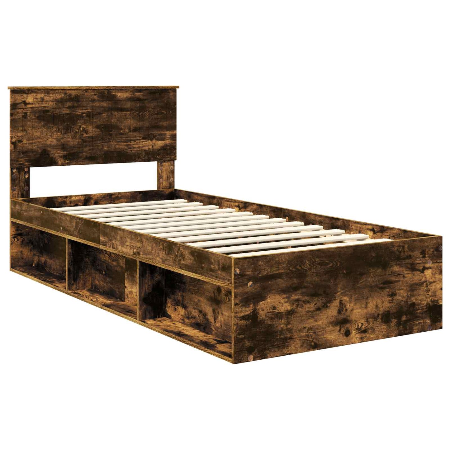 Bed Frame with Headboard Smoked Oak 90 x 190 cm Solid Pine Wood