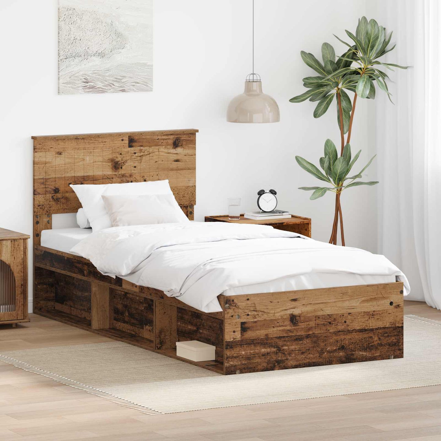 Bed Frame with Headboard Old Wood 90 x 190 cm Solid Pine Wood
