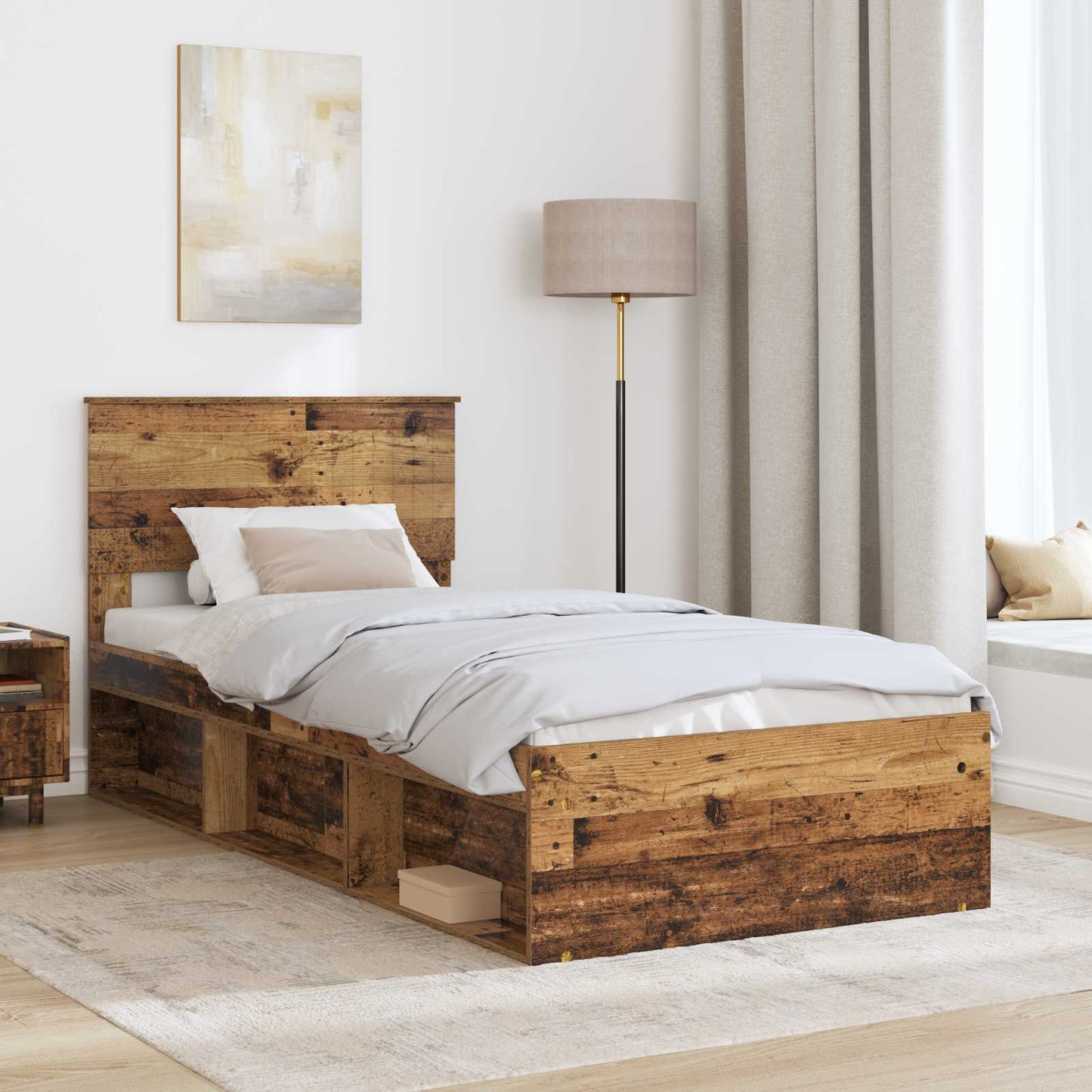 Bed Frame with Headboard Old Wood 90 x 190 cm Solid Pine Wood