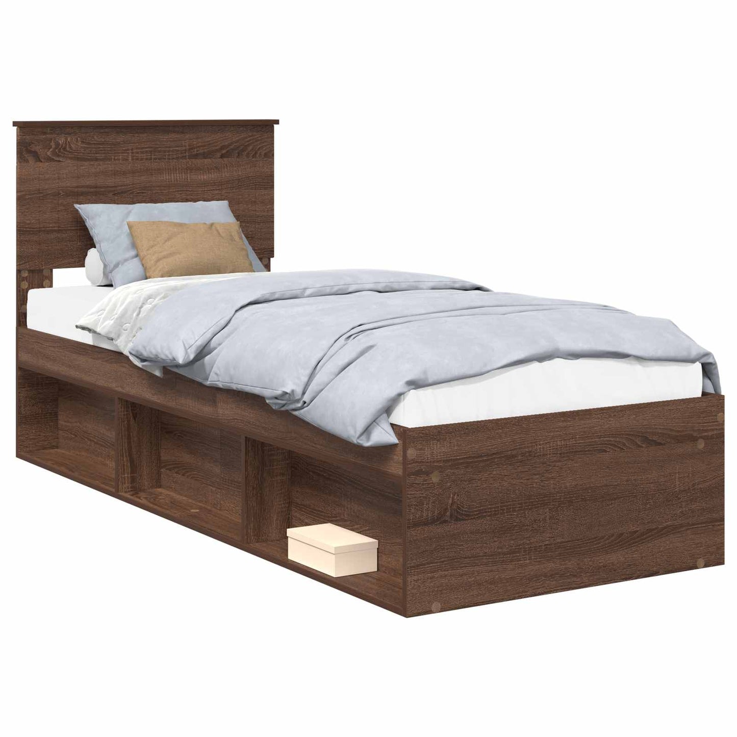 Bed Frame with Headboard Brown Oak 75 x 190 cm Solid Pine Wood