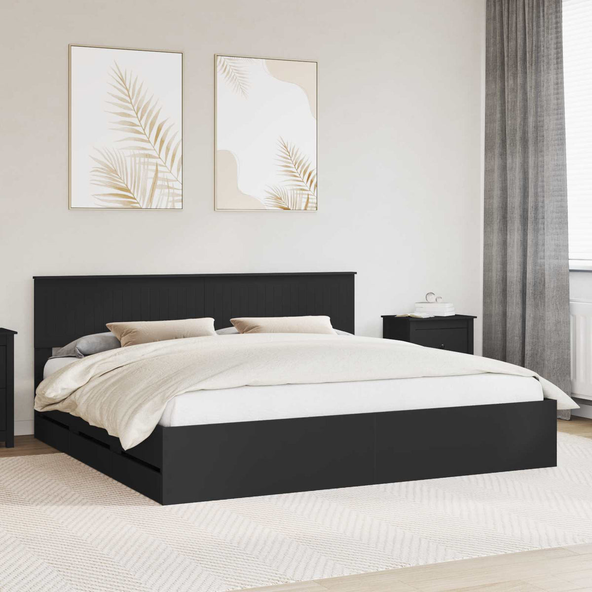 Bed Frame with Drawer Black 200 x 200 cm Engineer Wood