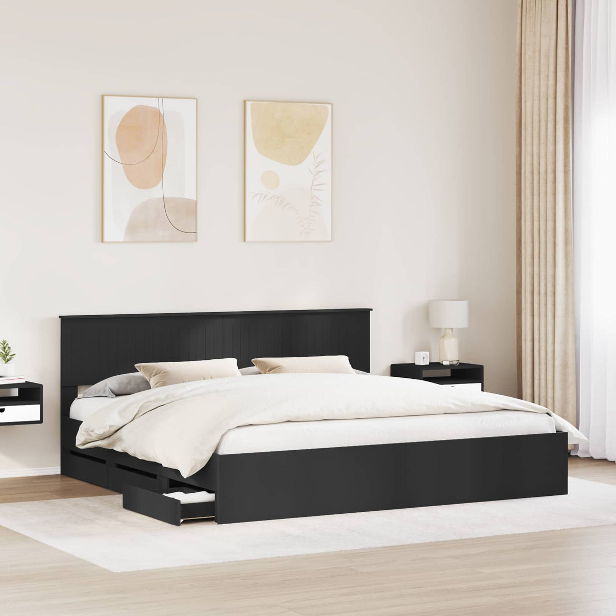 Bed Frame with Drawer Black 200 x 200 cm Engineer Wood