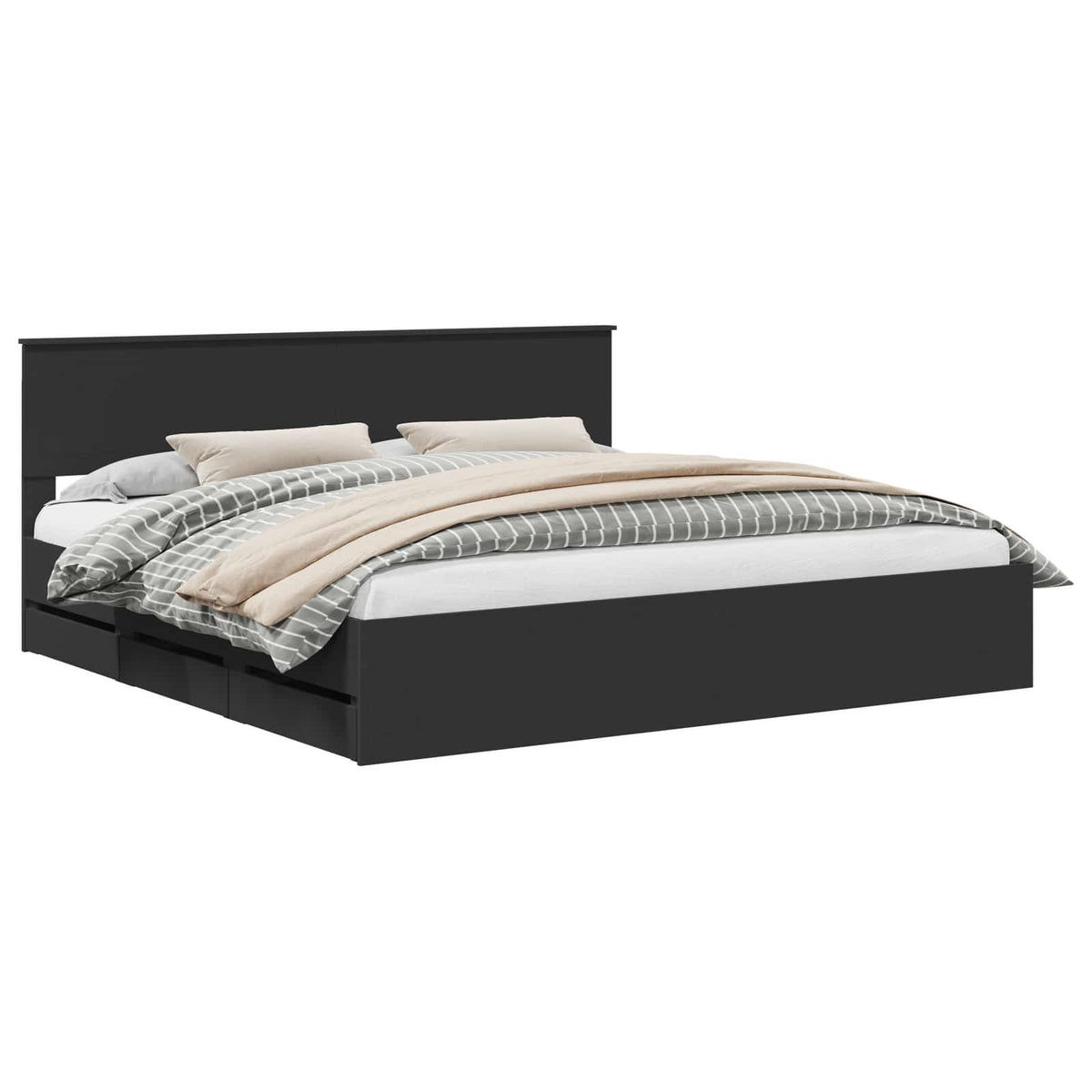 Bed Frame with Drawer Black 200 x 200 cm Engineer Wood