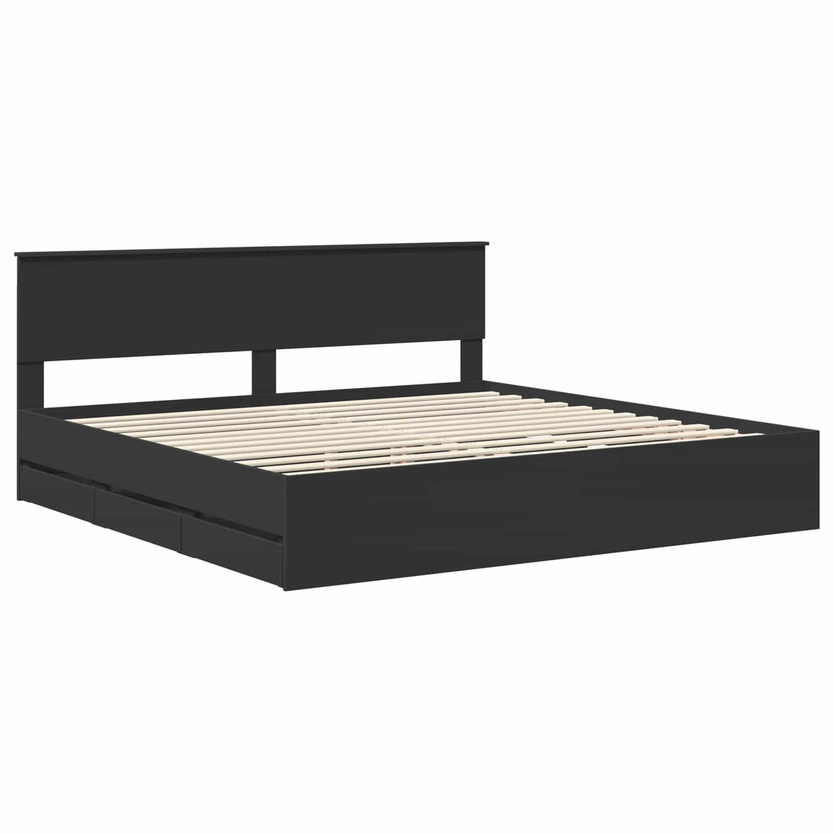 Bed Frame with Drawer Black 200 x 200 cm Engineer Wood
