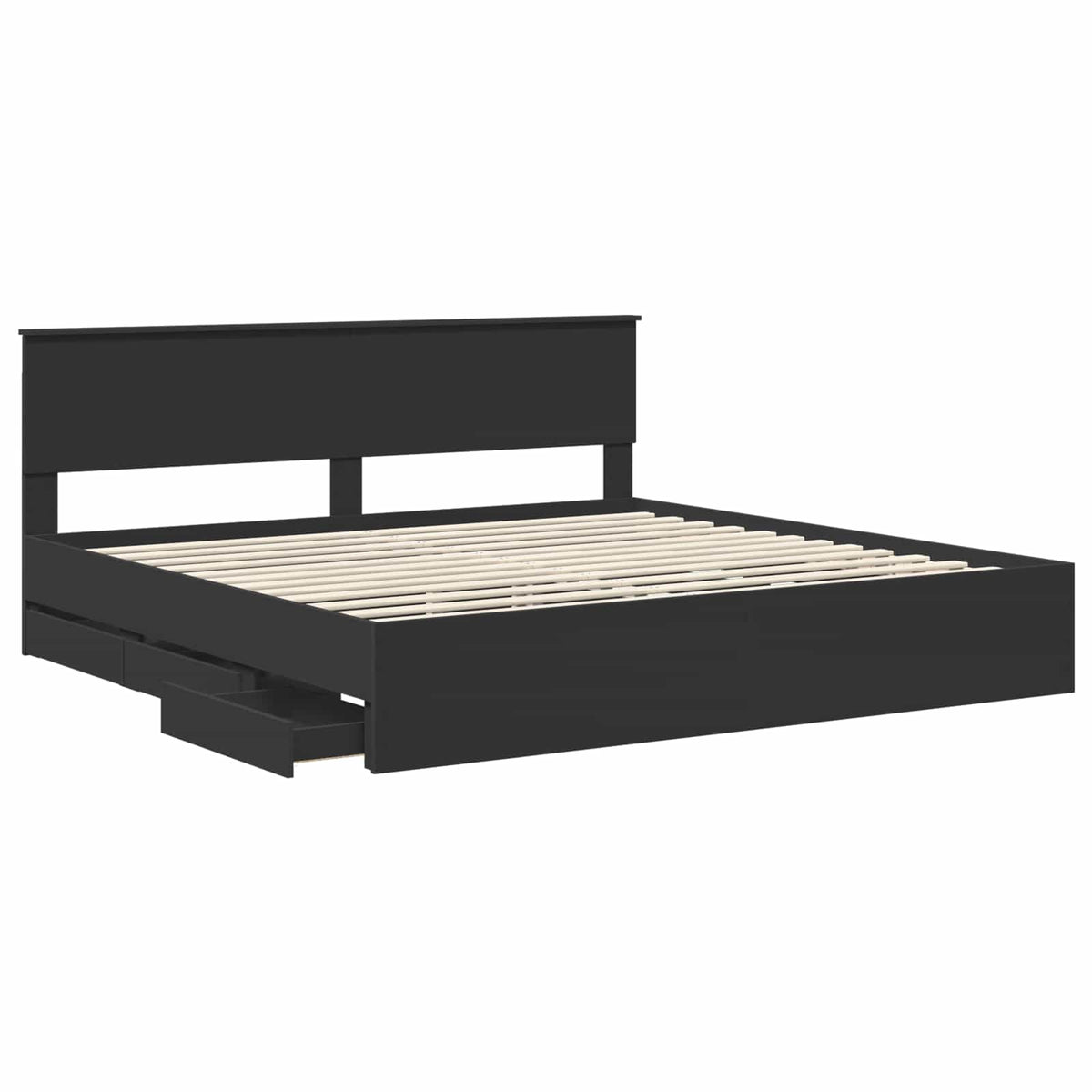Bed Frame with Drawer Black 200 x 200 cm Engineer Wood