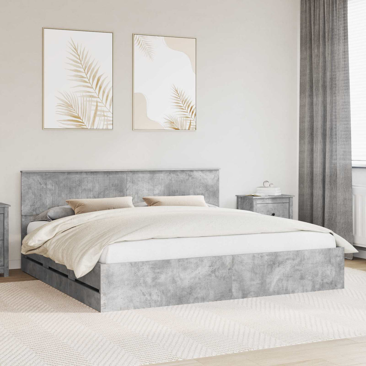 Bed Frame with Drawer Concrete Grey 200 x 200 cm Engineer Wood