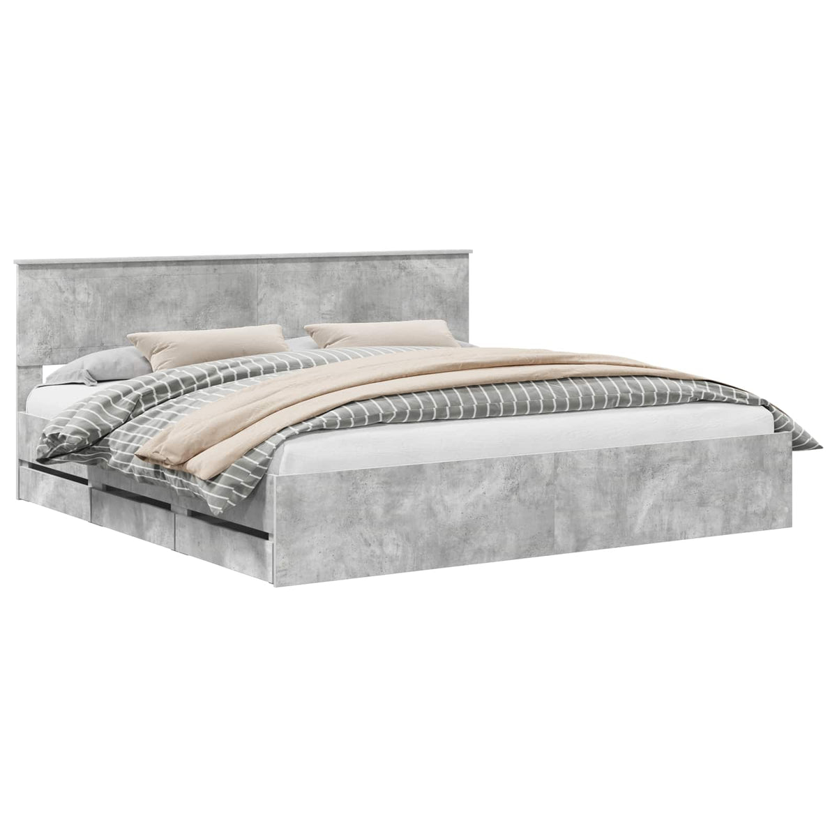 Bed Frame with Drawer Concrete Grey 200 x 200 cm Engineer Wood
