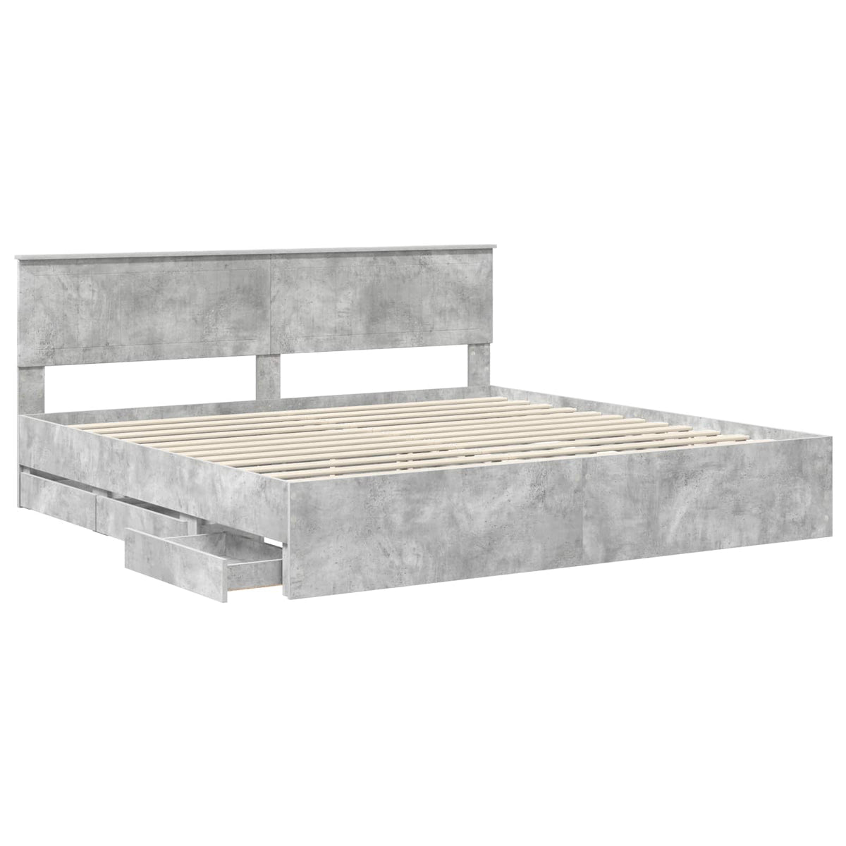 Bed Frame with Drawer Concrete Grey 200 x 200 cm Engineer Wood