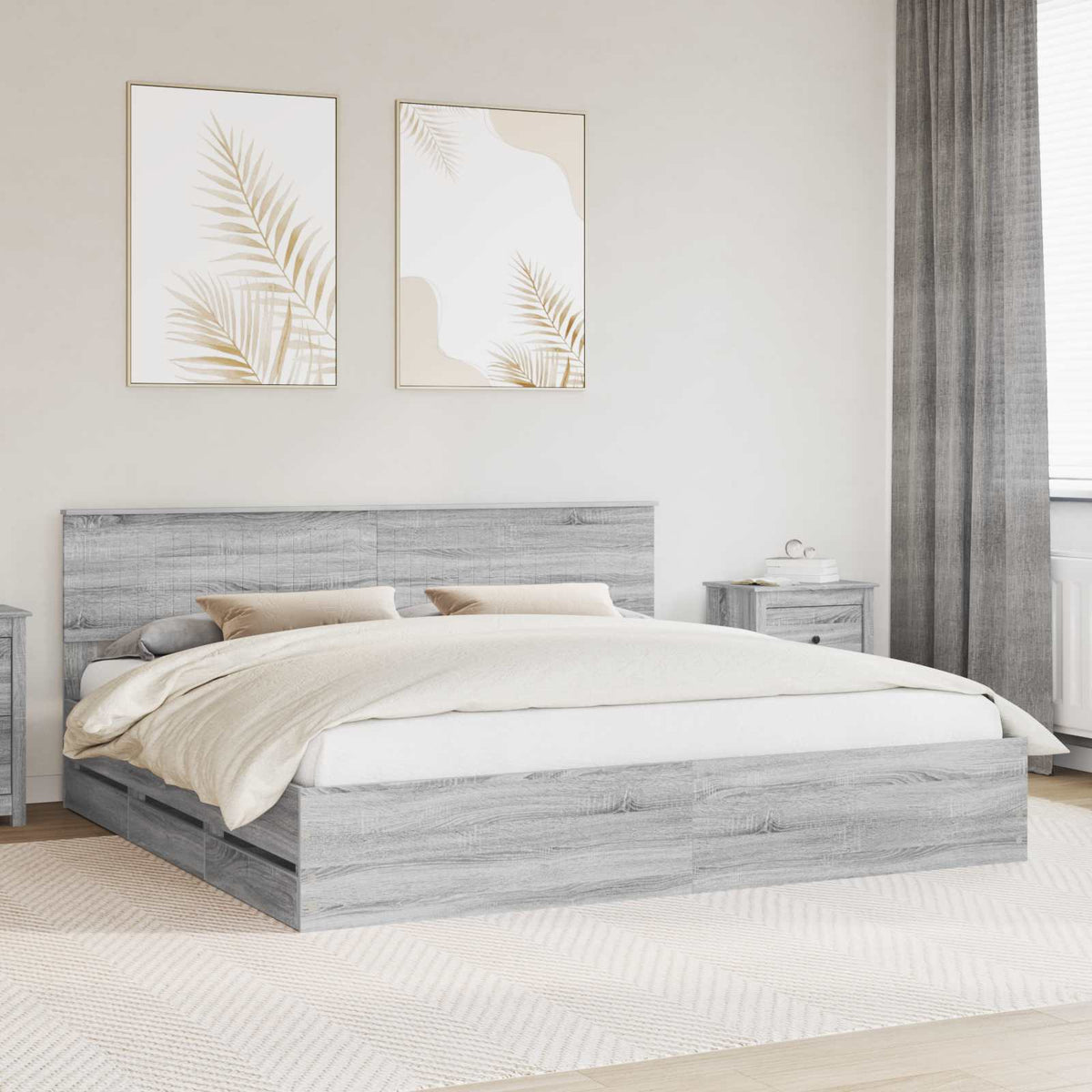 Bed Frame with Drawer Grey Sonoma 200 x 200 cm Engineer Wood