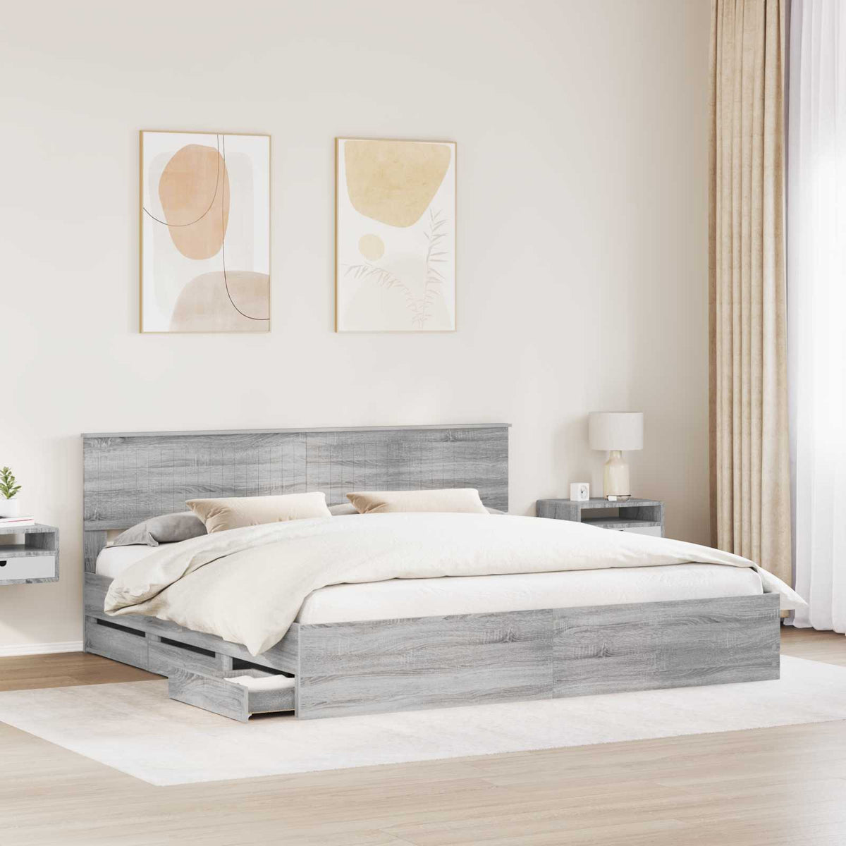 Bed Frame with Drawer Grey Sonoma 200 x 200 cm Engineer Wood