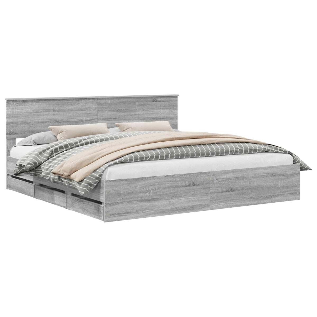 Bed Frame with Drawer Grey Sonoma 200 x 200 cm Engineer Wood