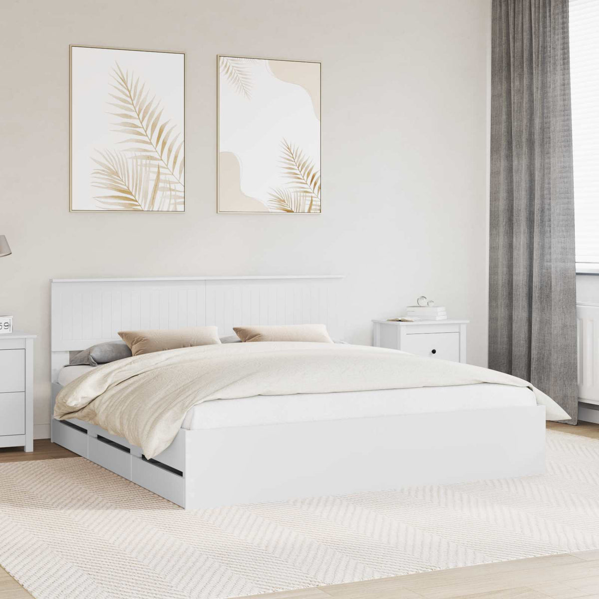 Bed Frame with Drawer White 180 x 200 cm Engineer Wood